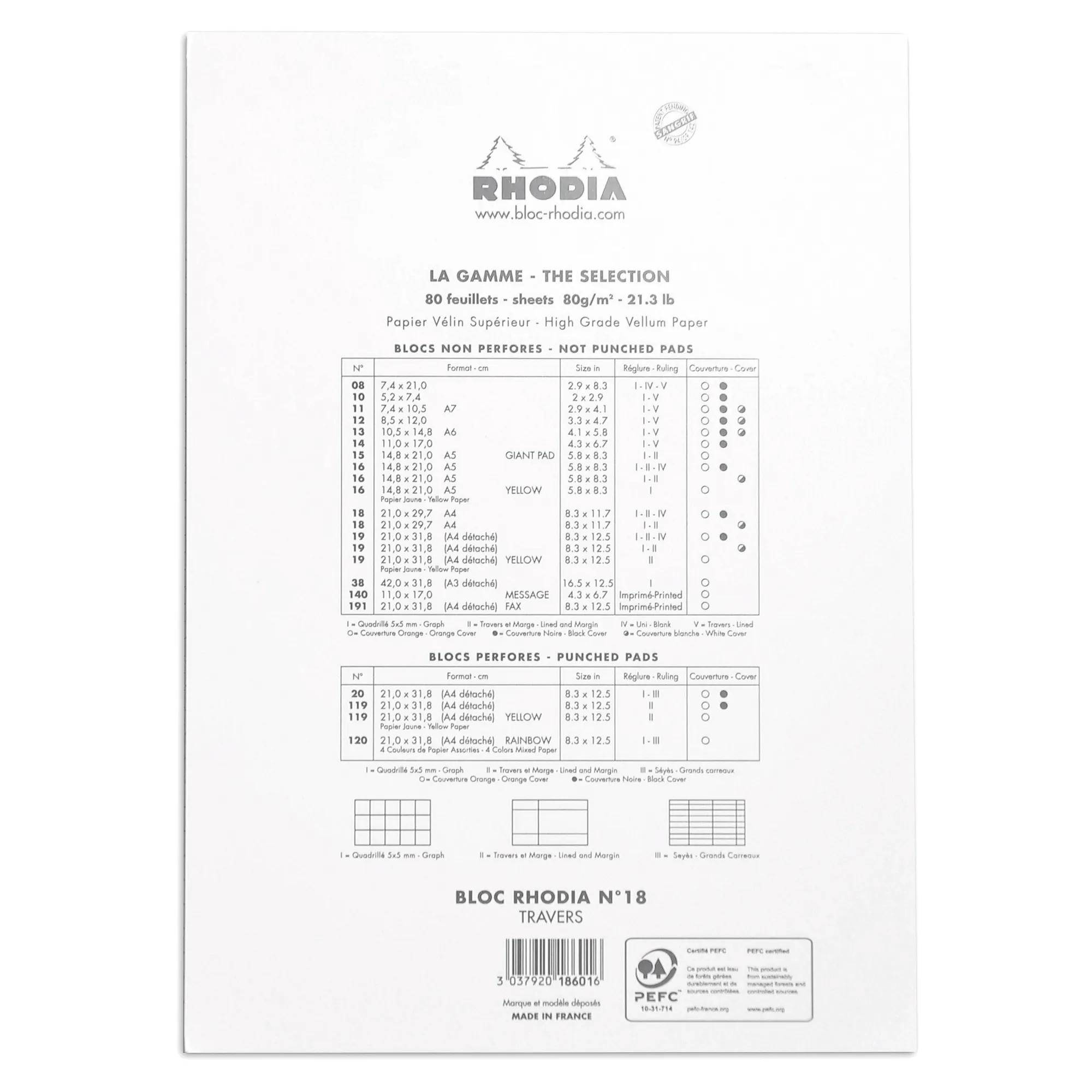 Rhodia 5x Gehefter Notizblock Rhodia No.18 A4 80 Bl liniert Rand 80g Weiß 18601C