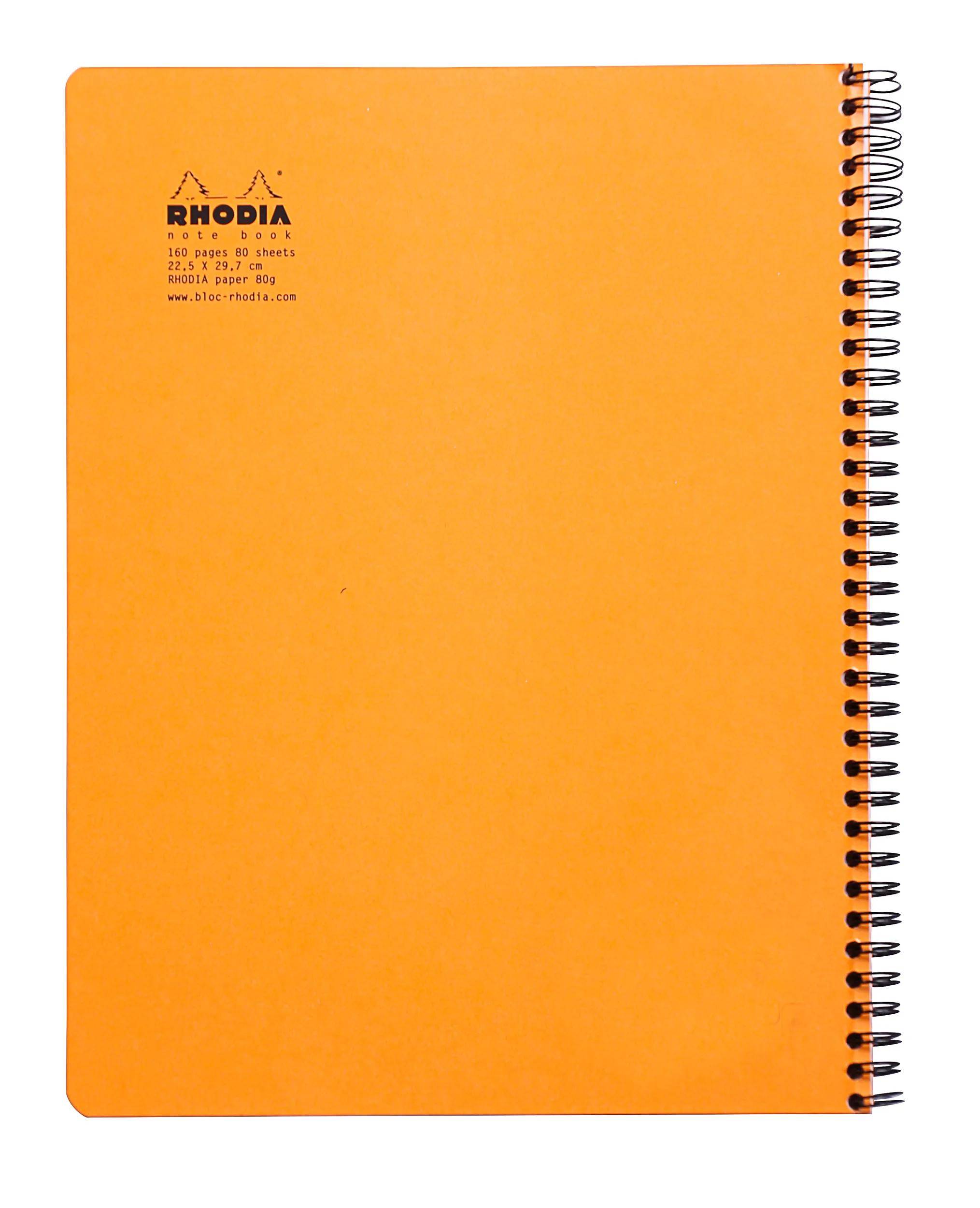 Ein oranges spiralgebundenes Rhodia-Notizbuch mit Logo und Text „Rhodia Note Book