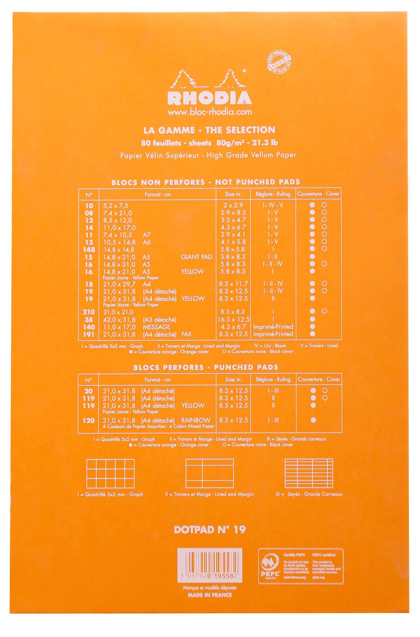 Rhodia 5x Block geheftet A4+ 21x31,8cm 80 Blätter Dot-Lineatur Orange 19558C