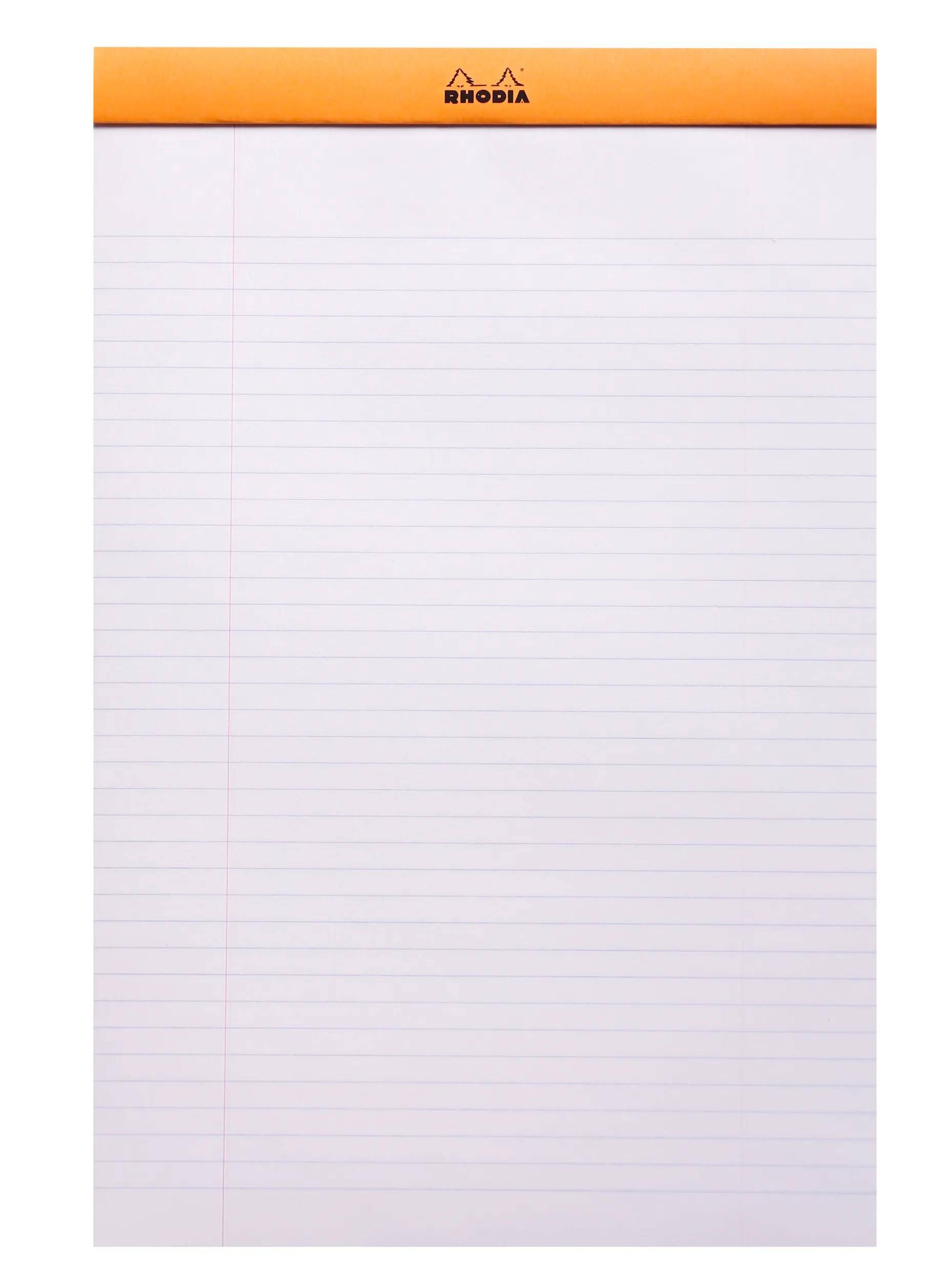 Ein leeres Blatt liniertes Notizbuchpapier mit einer roten vertikalen Randlinie auf der linken Seite.