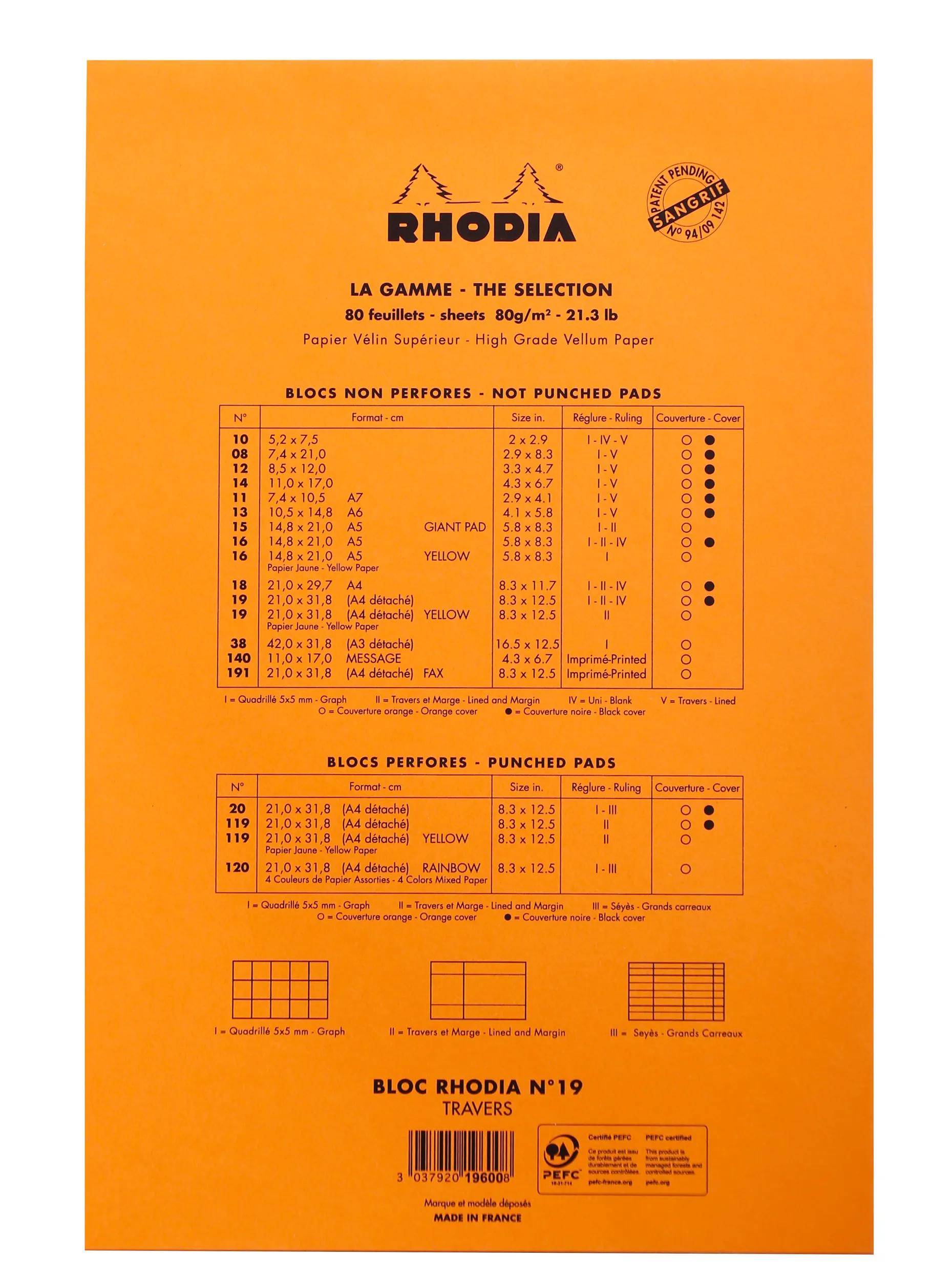 Rhodia 5x Block geheftet A4+ 21x31,8cm 80 Blätter liniert 80g - Orange 19600C