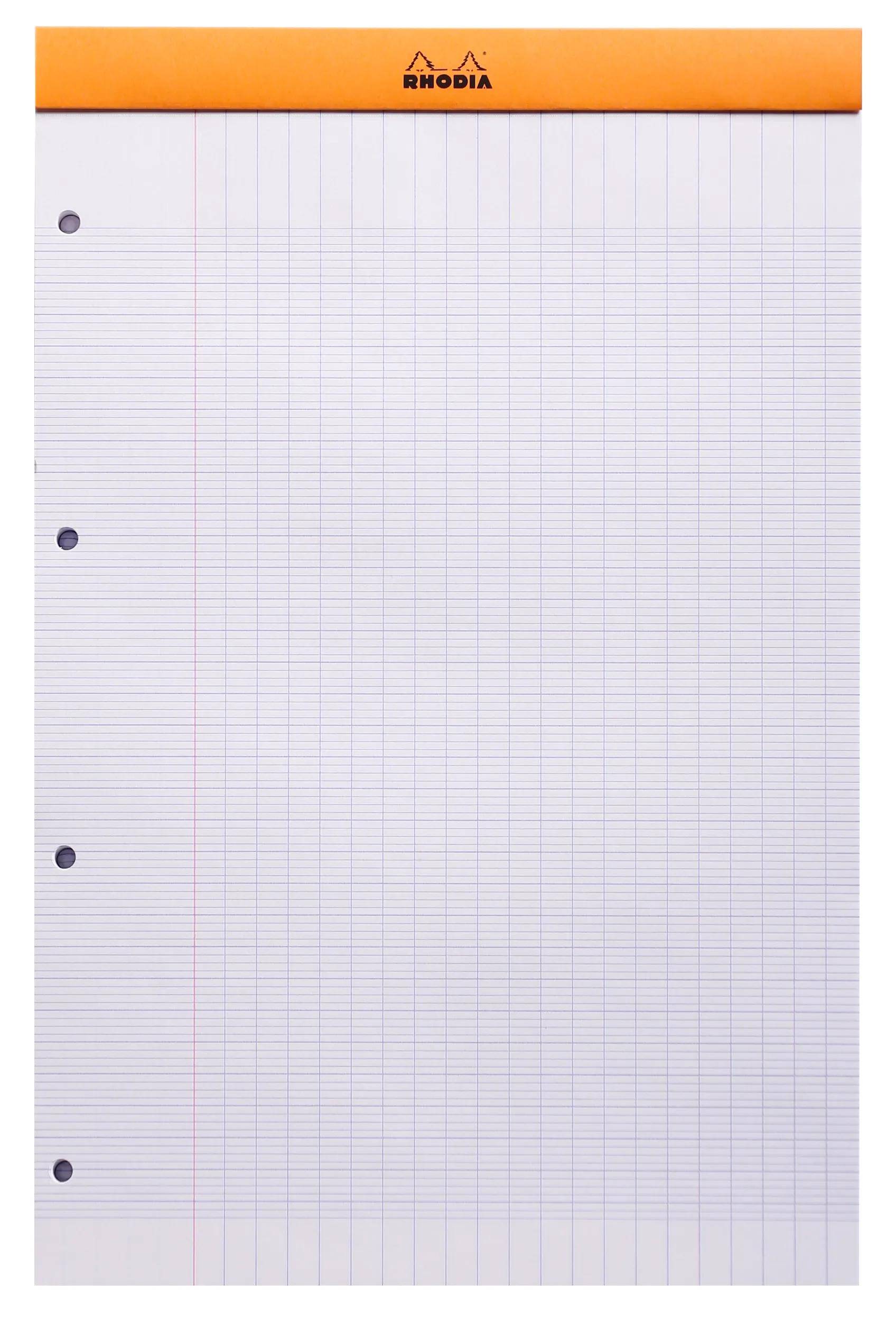 Ein Blatt liniertes Millimeterpapier mit drei Lochungen auf der linken Seite, geeignet für Mathematik oder Notizen.