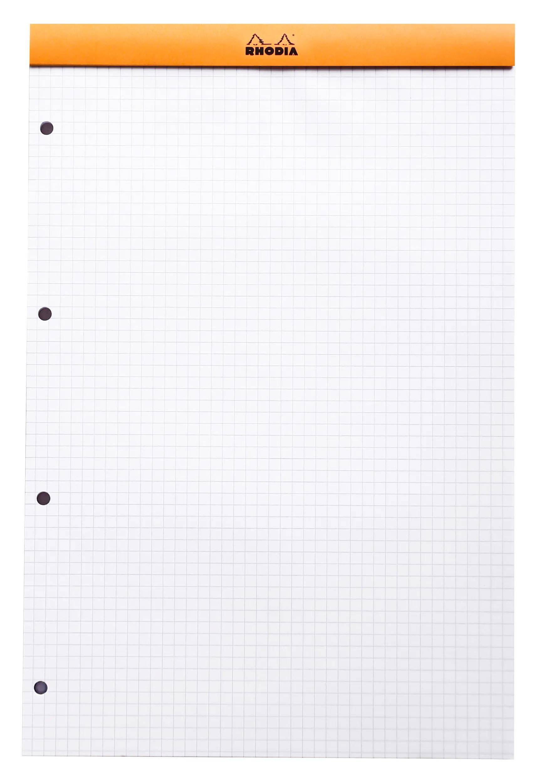 Millimeterpapier mit einem Gitter aus kleinen Quadraten, an der linken Kante gelocht für die Verwendung in Ordnern.