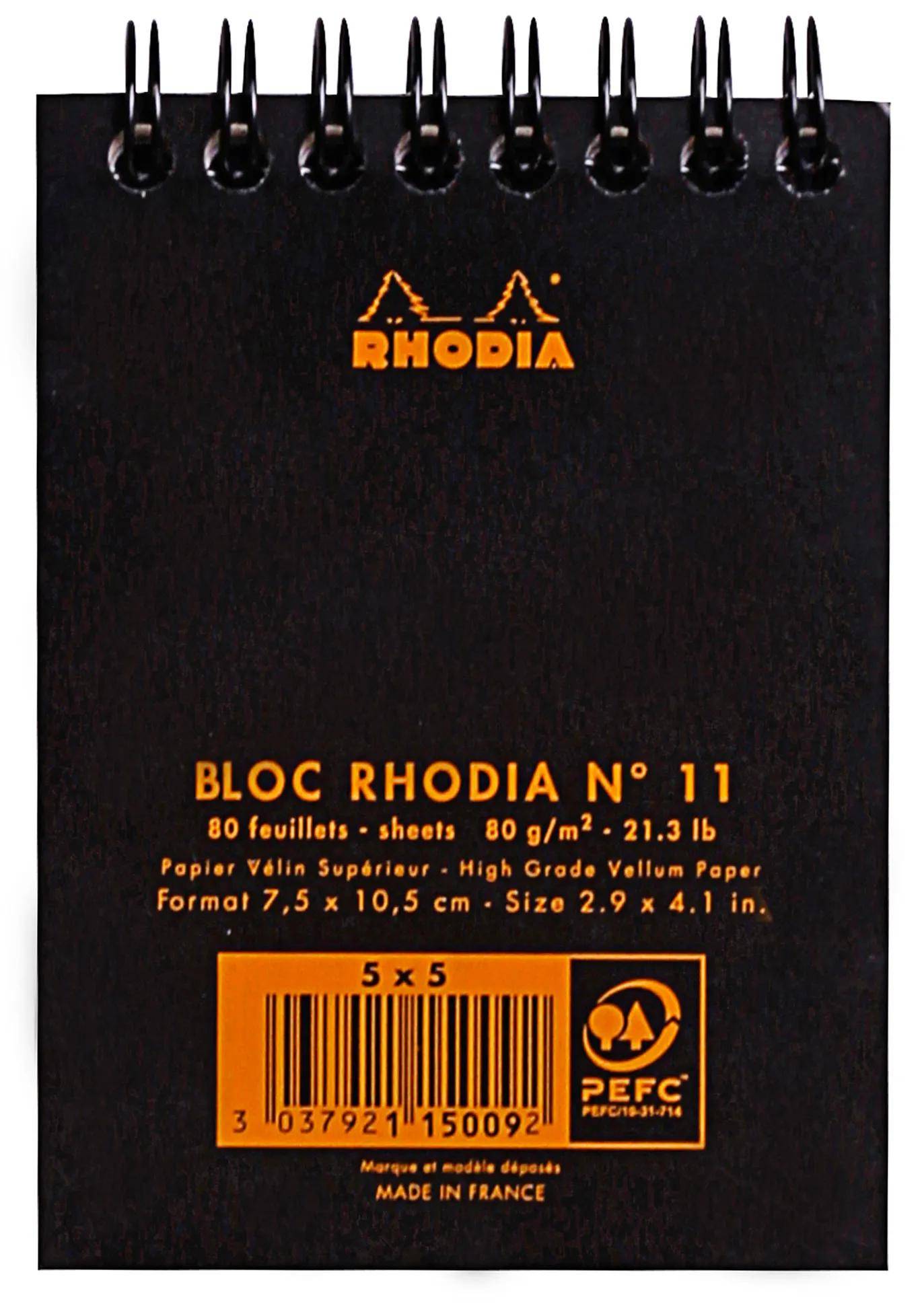 Rhodia 10x Spiralblock Rhodia Notepad A7, 80 Blatt kariert 80g - Schwarz 115009C