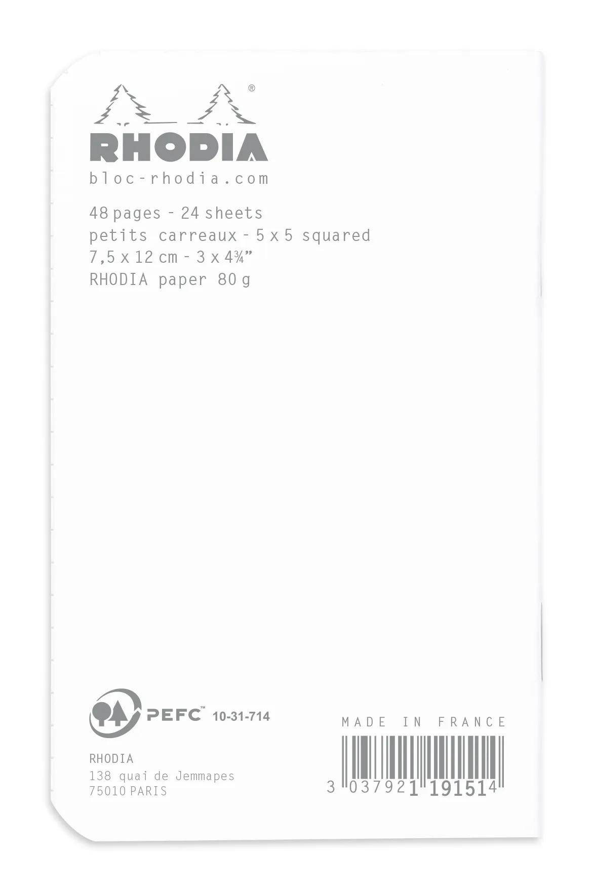 Rhodia 20x Notizheft Rhodia 7,5x12cm 24 Blatt kariert 80g - Weiß 119151C