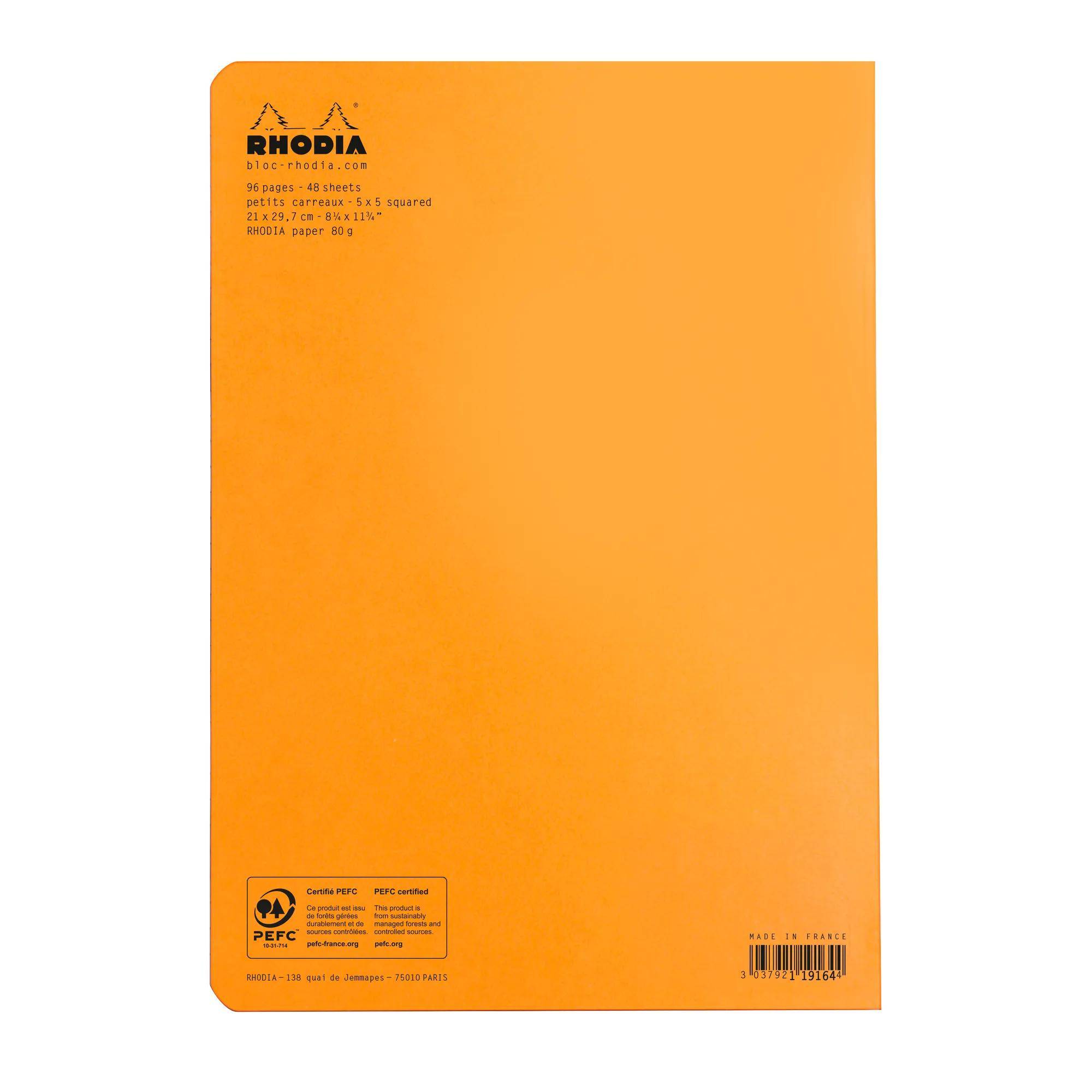 Orangener Rhodia-Notizblock mit abgerundeten Ecken, mit der Aufschrift „Rhodia