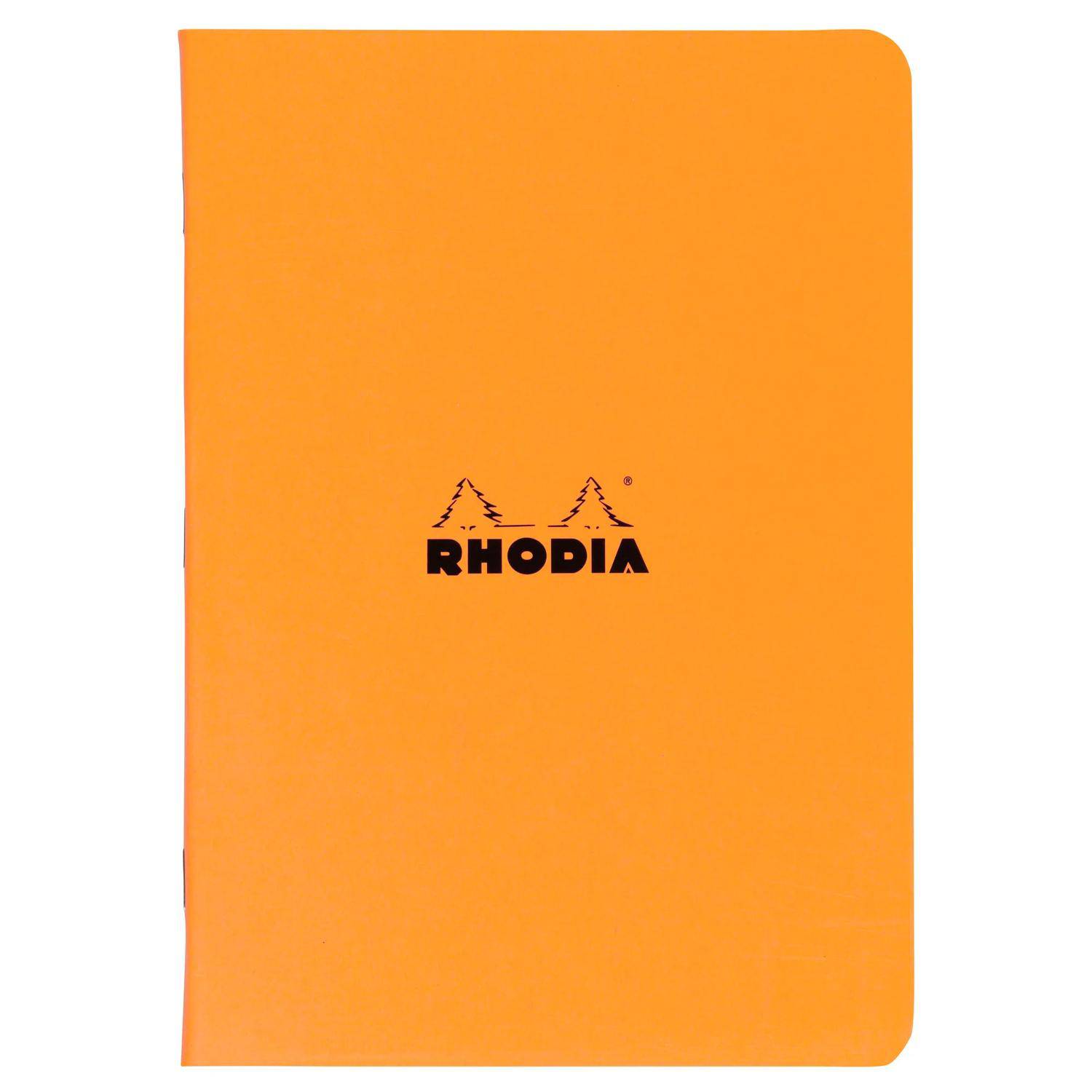 Orange Rhodia Notizbuch mit zentriertem Logo auf der Vorderseite.