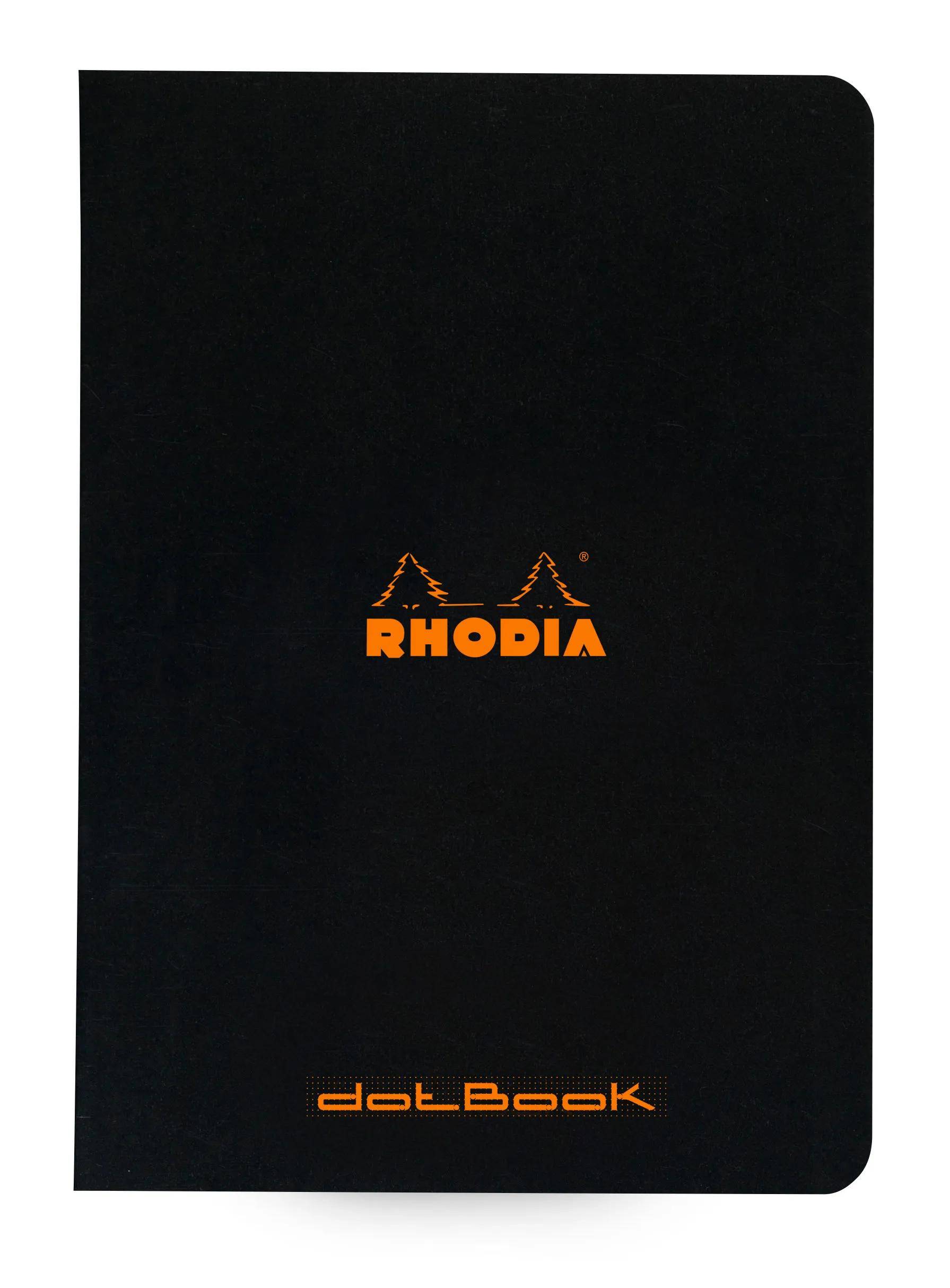 Schwarzer Rhodia dotBook Notizbuchchutzumschlag mit orangem „RHODIA