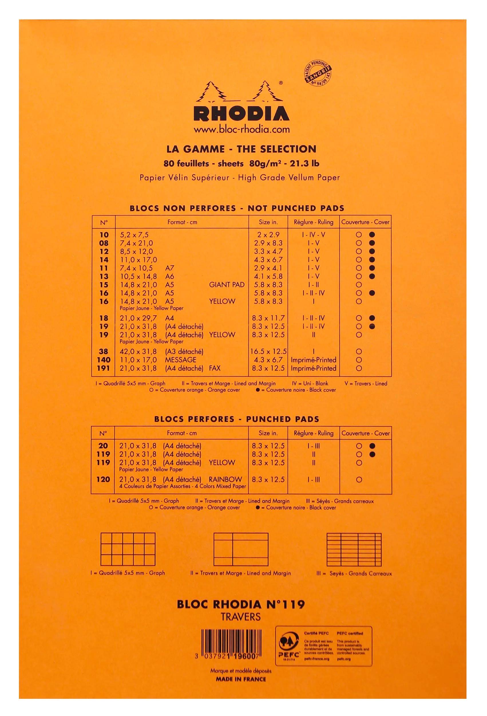 Rhodia 5x Block geheftet A4+ 80 Blätter gelb liniert 80g - Orange 119600C