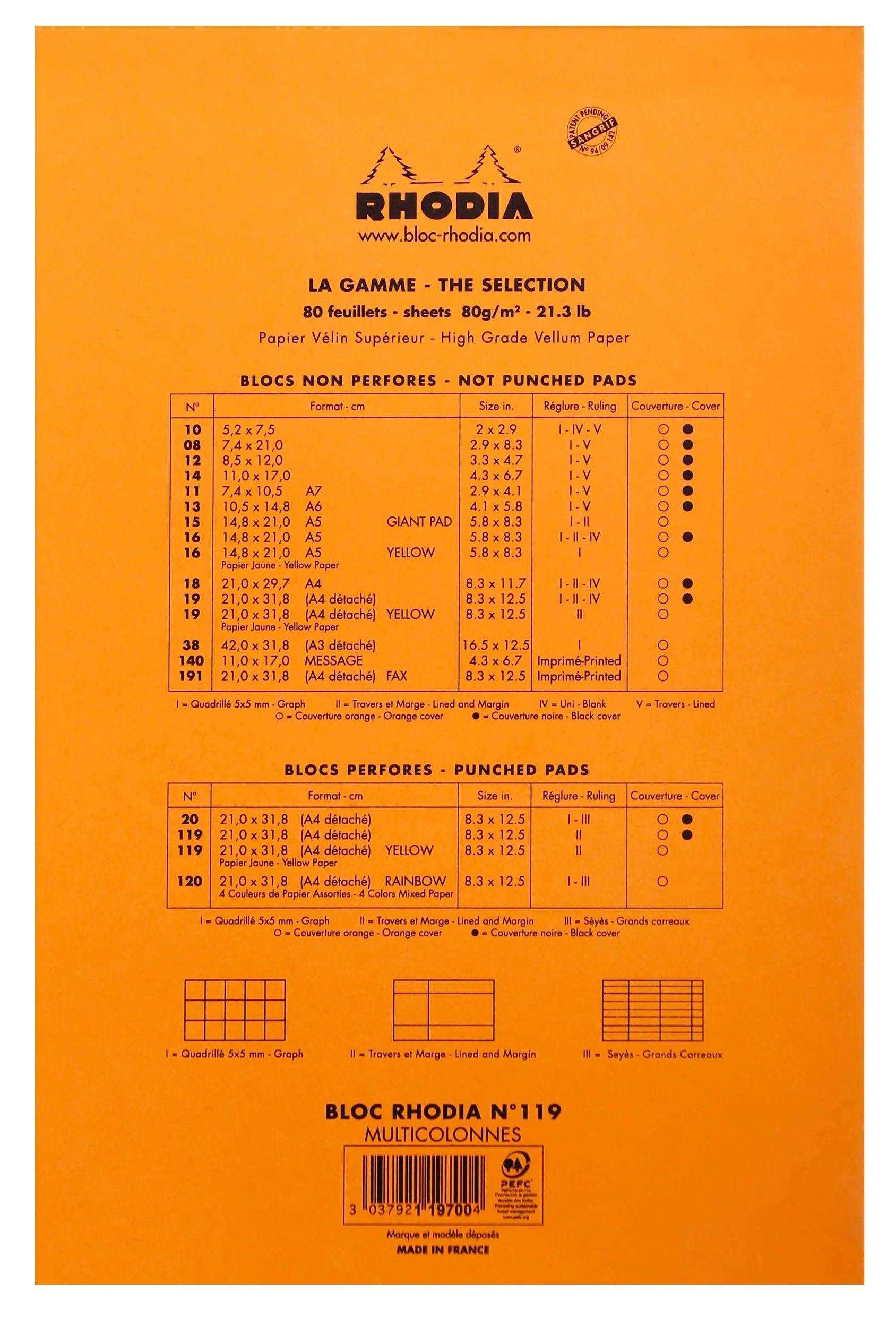 Rhodia 5x Block geheftet Audit A4 80 Blätter gelb 80g - Orange 119700C