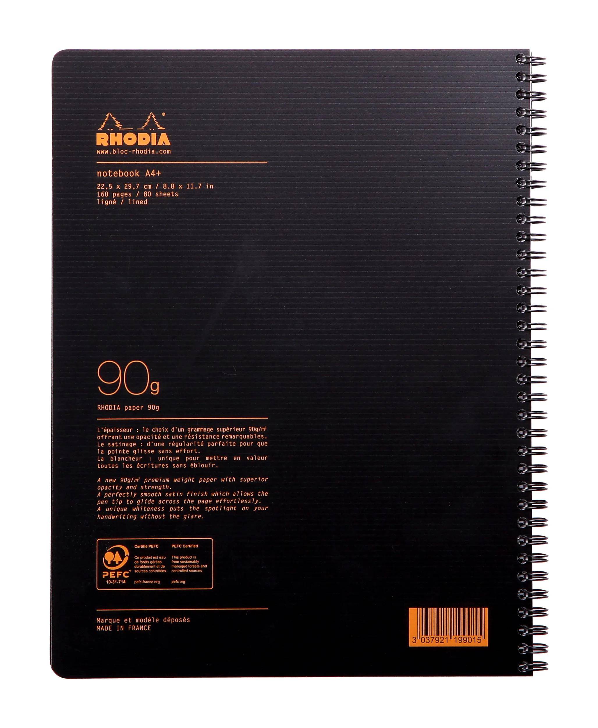 Rhodia 5x Notebook mit Spiralbindung A4+ 80Blatt liniert 90g - Schwarz 119901C