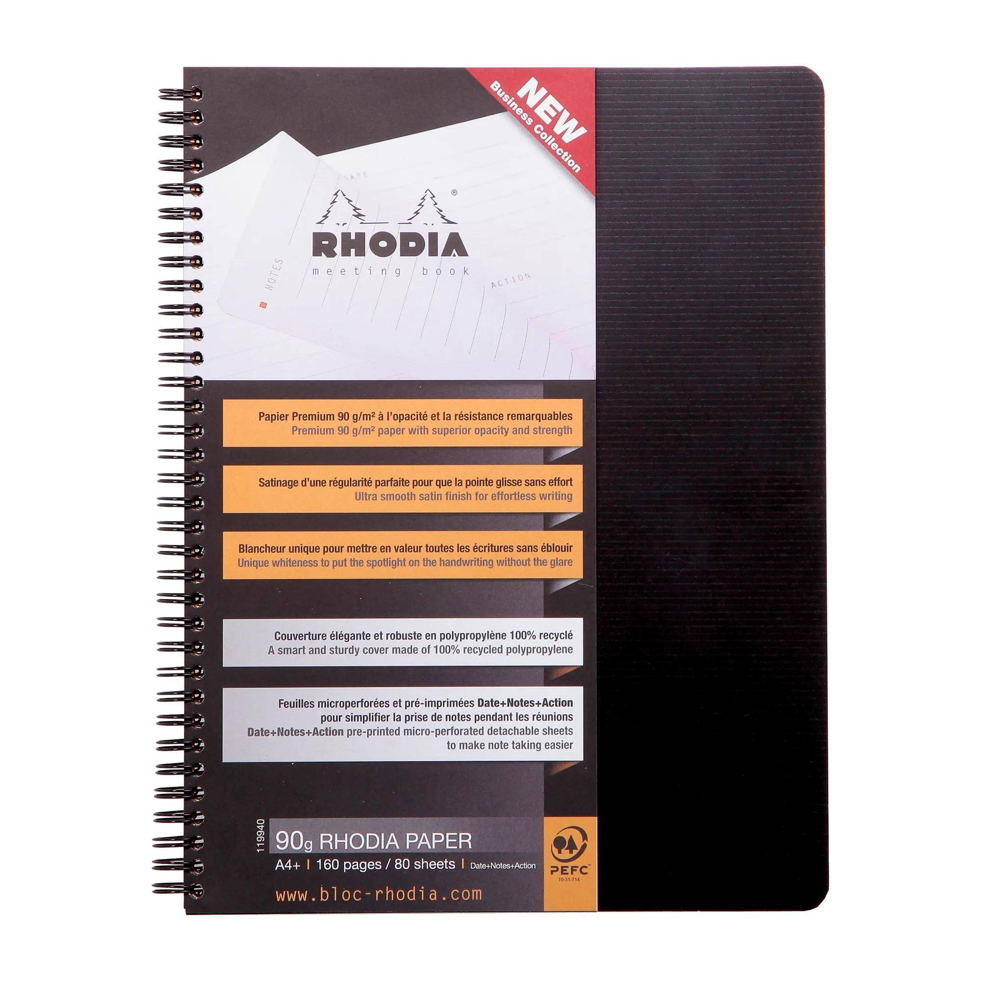 Ein spiralgebundenes Rhodia-Notizbuch mit „NEW