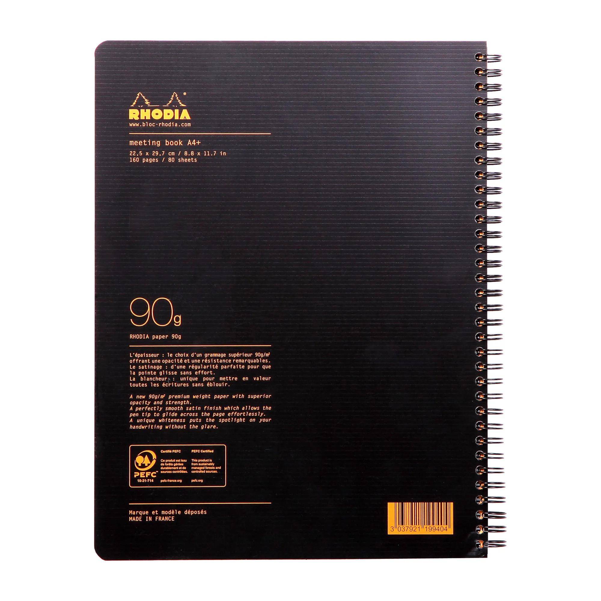 Rhodia 5x Meeting Book Rhodiactive A4+, Spiralbuch, 80 Blatt 90g Schwarz 119940C