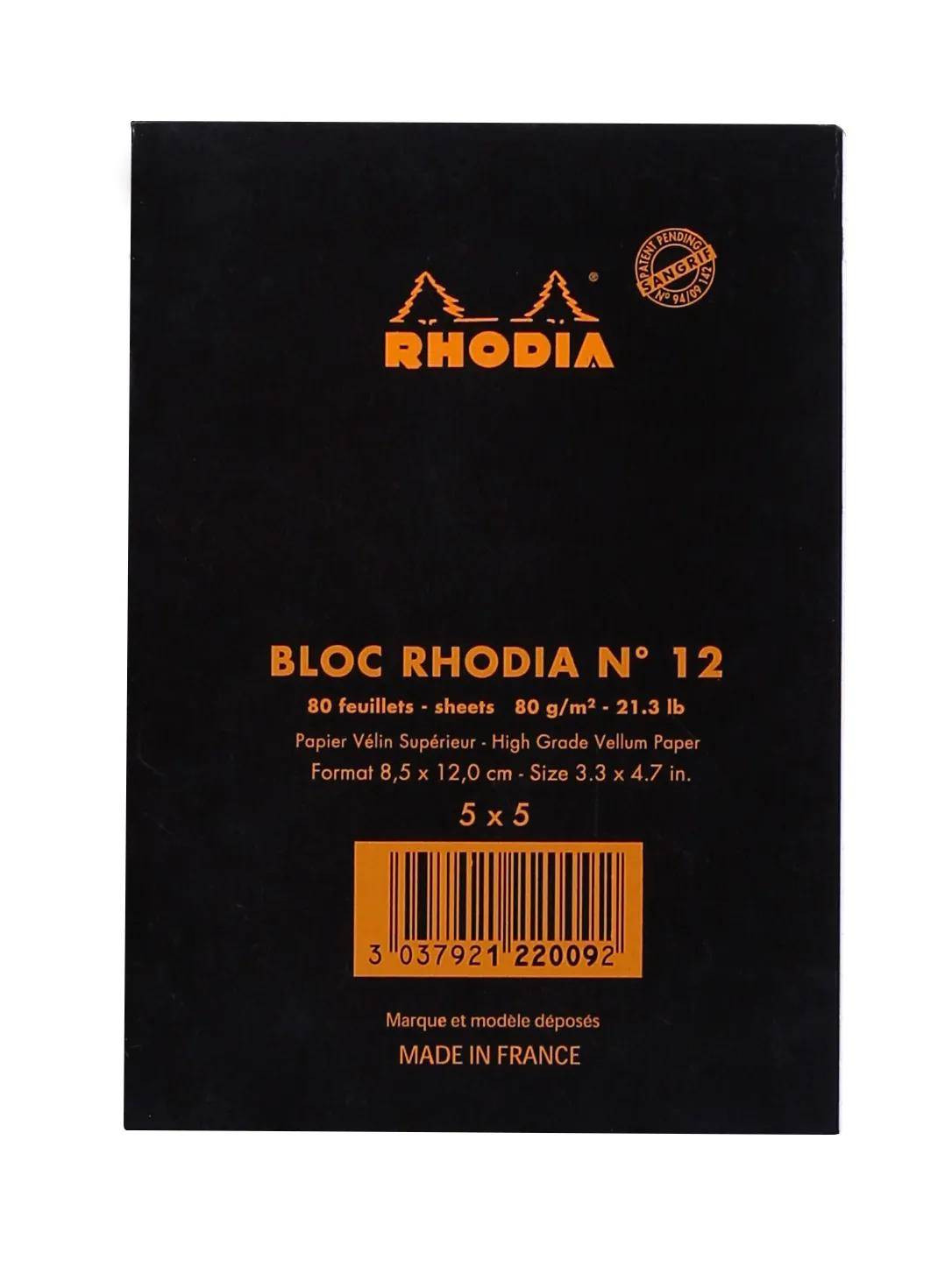 Rhodia 10x Block geheftet 8,5x12cm 80 Blätter kariert 80g - Schwarz 122009C