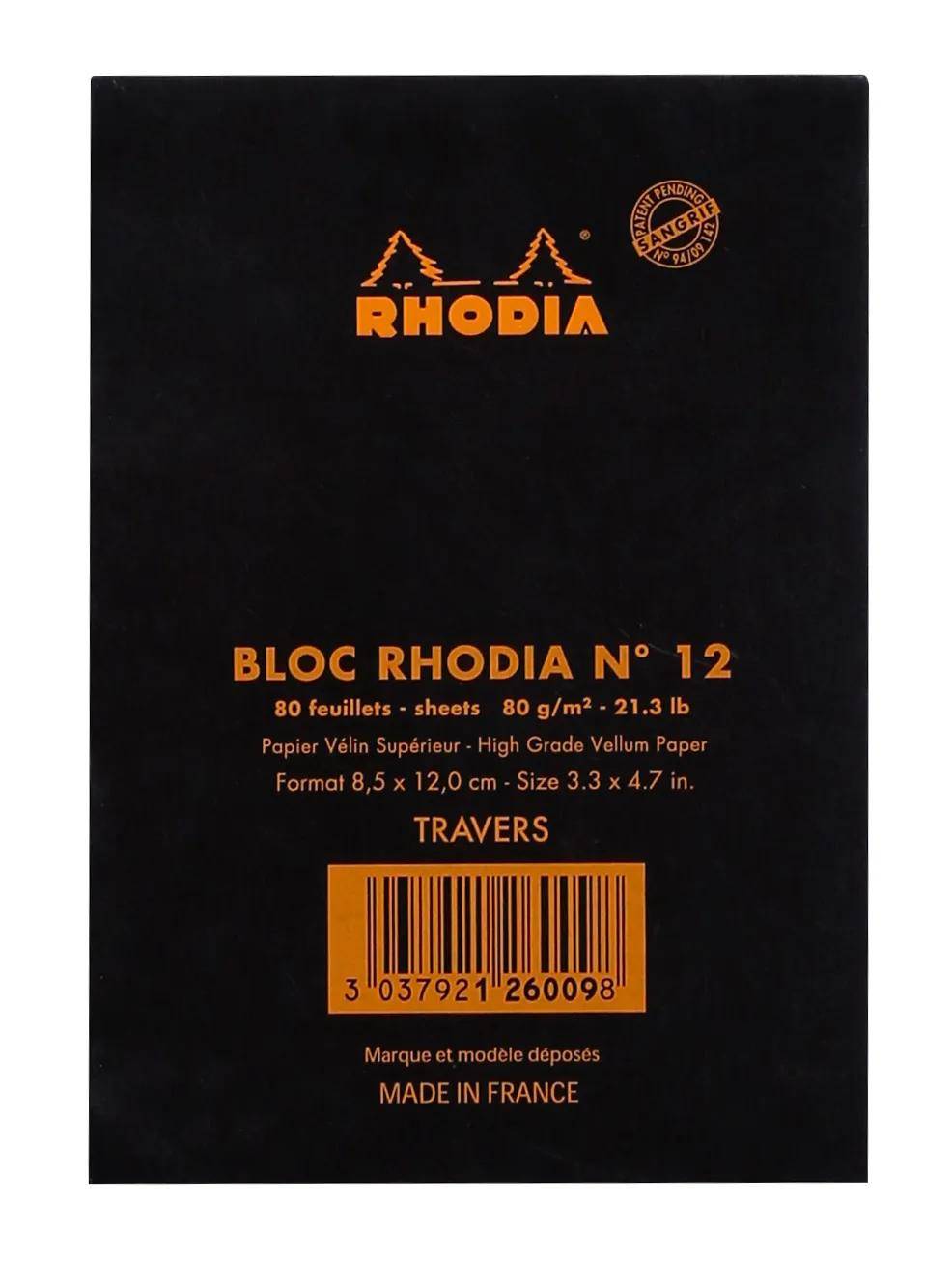 Rhodia 10x Block geheftet 8,5x12cm 80 Blätter liniert 80g - Schwarz 126009C