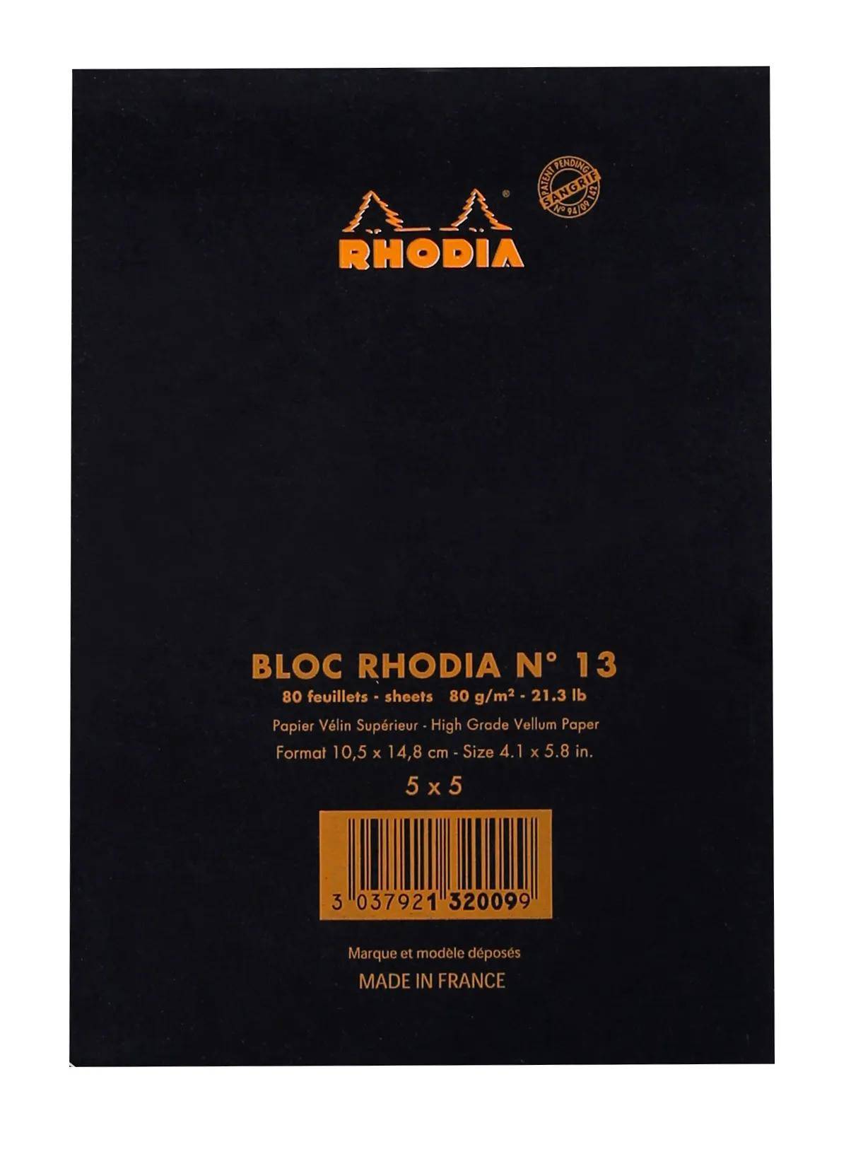 Das Bild zeigt einen Rhodia-Notizbuchdeckel mit der Aufschrift „Bloc Rhodia N° 13