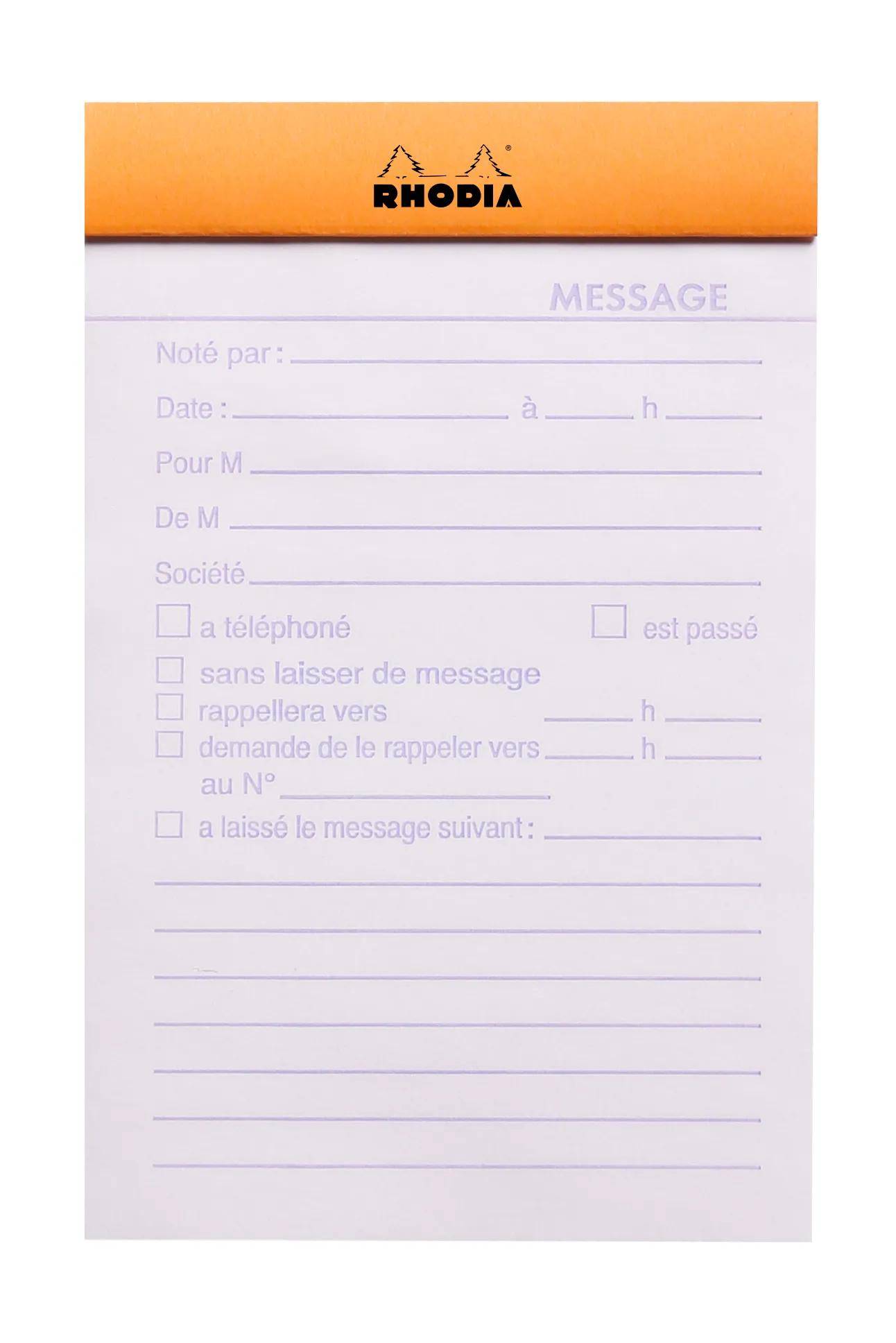 Nachricht' Notizbuch mit Abschnitten für Notizenschreiber, Datum, Uhrzeit, Empfänger, Unternehmen, Telefon, Nachrichtenoptionen und zusätzlichen Notizraum.