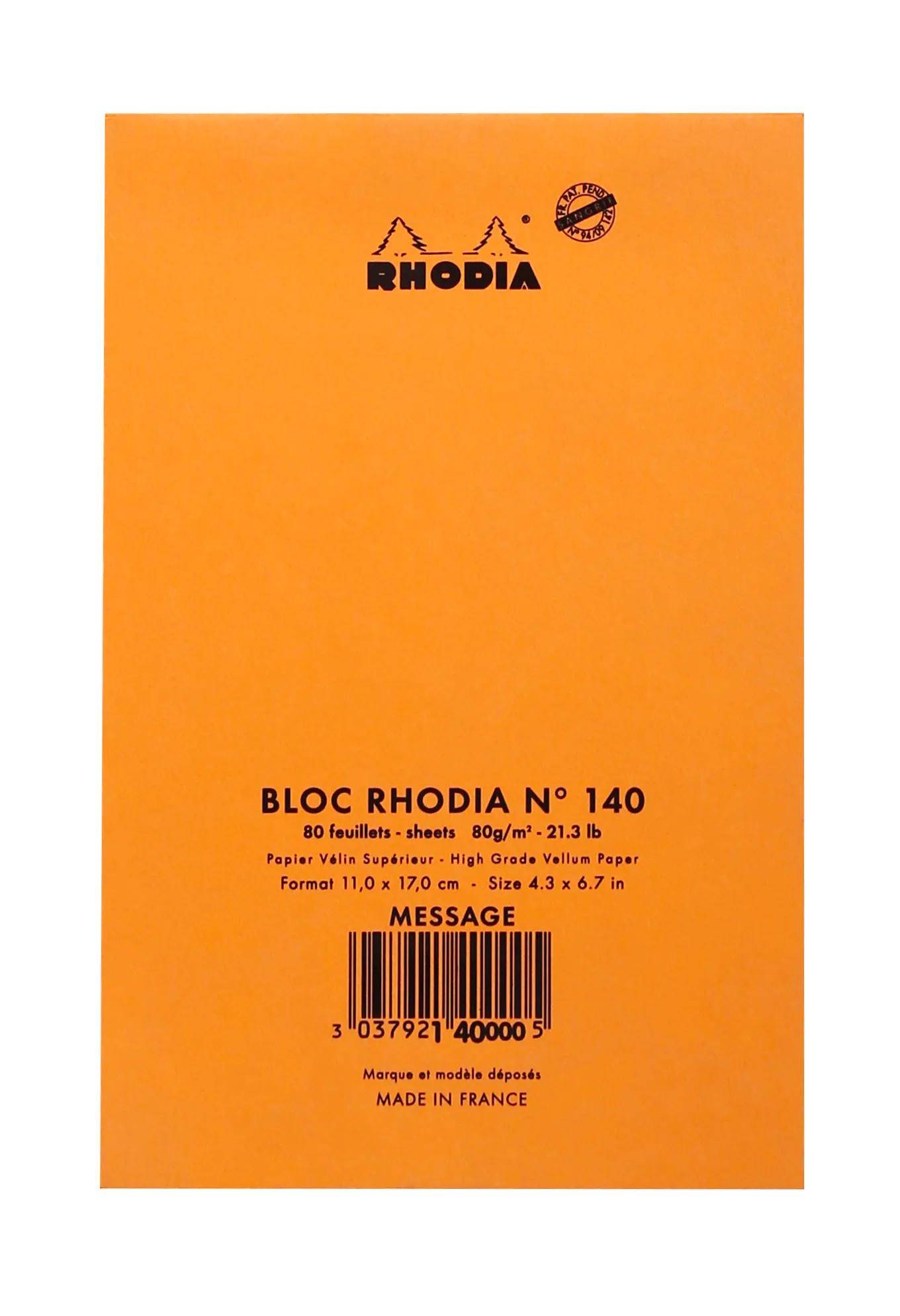 Ein orangefarbener Umschlag eines Rhodia-Notizblocks mit der Bezeichnung „Bloc Rhodia No 14