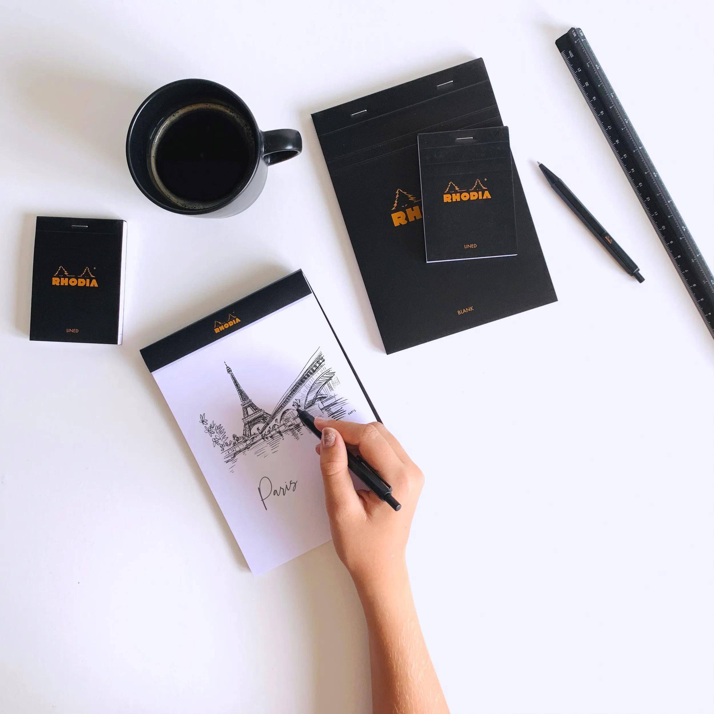 Rhodia 10x Gehefteter Notizblock No.16 A5 80 Bl blanko 80g Schwarz 160009C