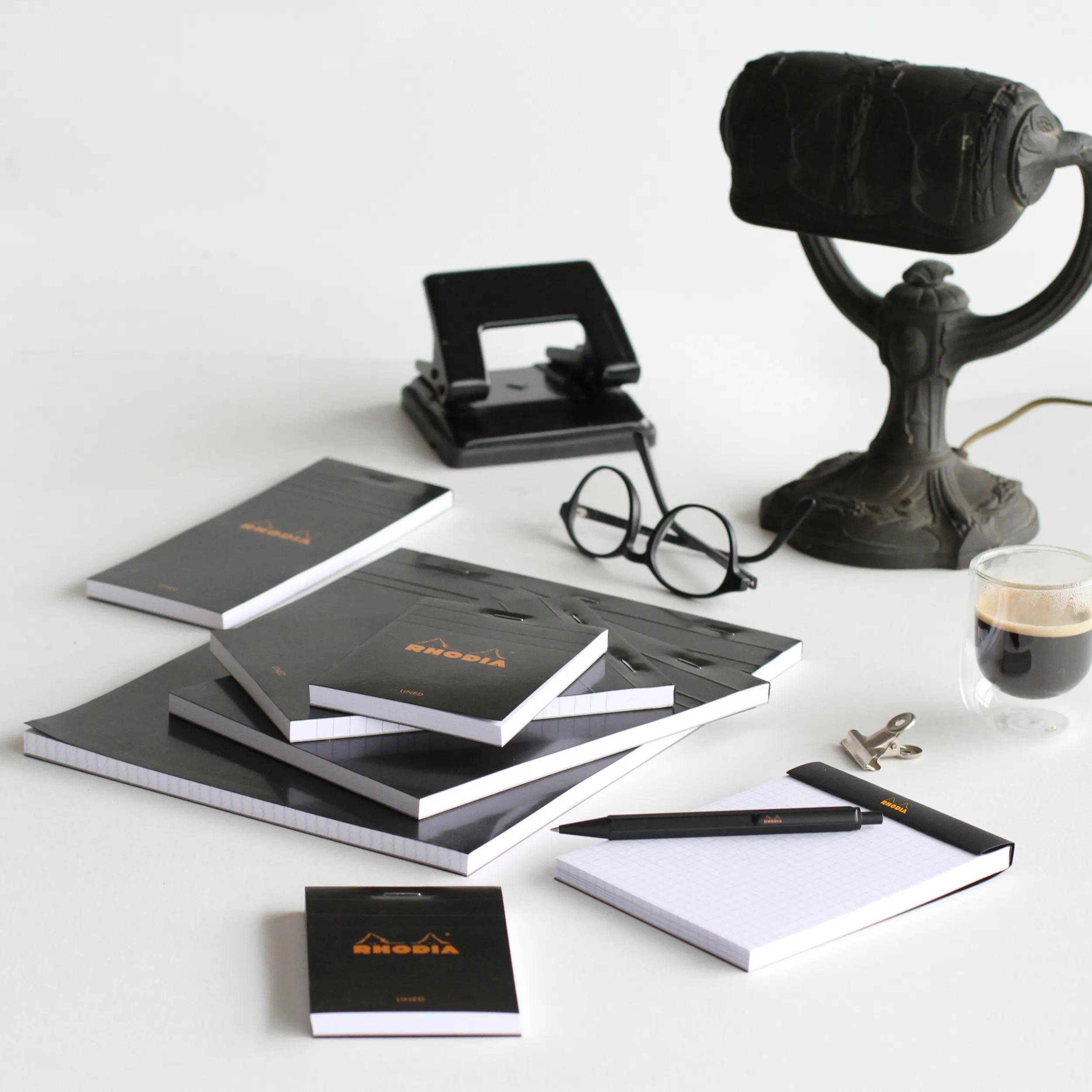 Rhodia 10x Gehefteter Notizblock No.16 A5 80 Bl liniert Rand 80g Schwarz 166009C