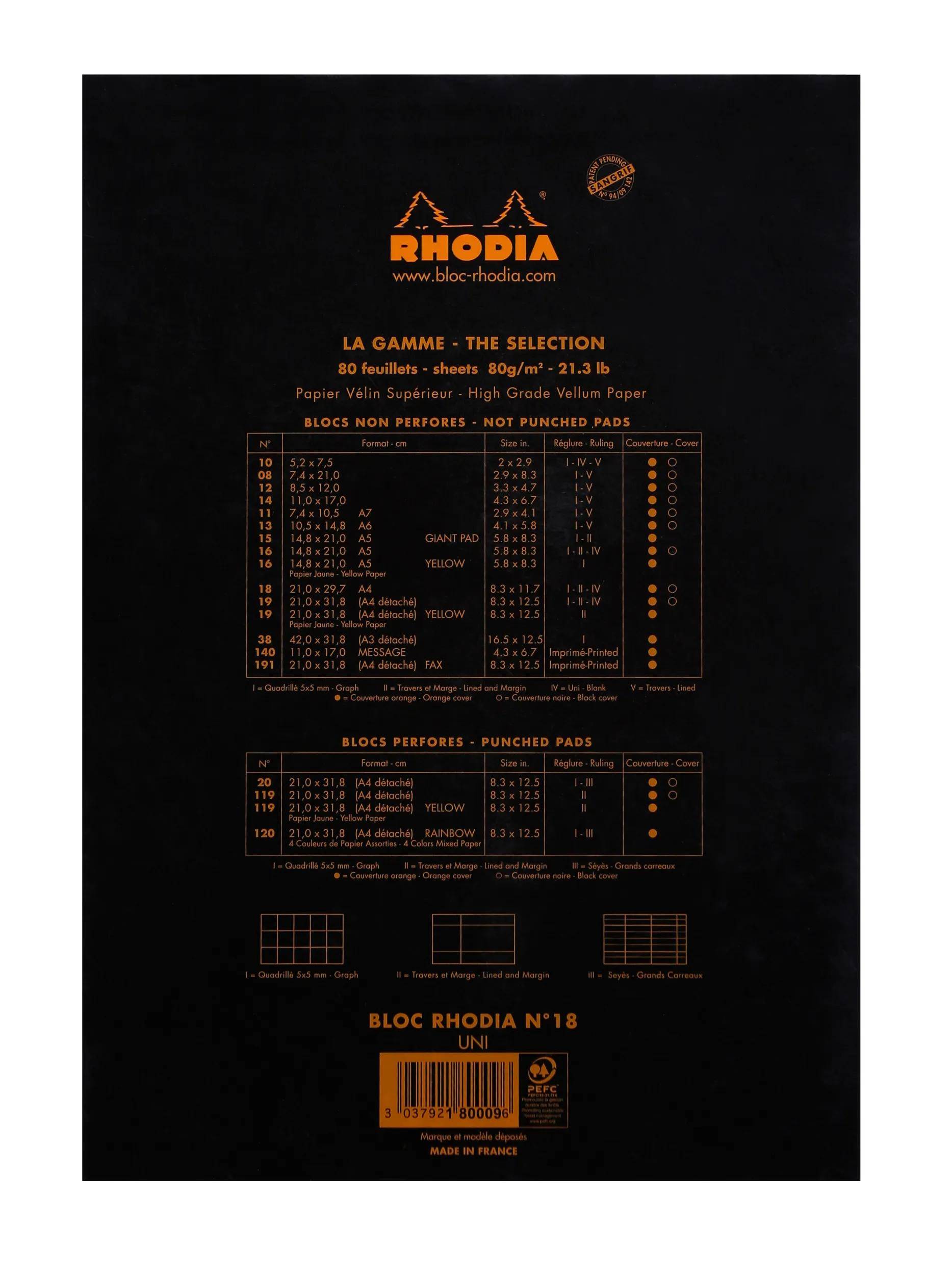Rhodia 5x Gehefteter Notizblock Rhodia No.18 A4 80 Bl blanko 80g Schwarz 180009C
