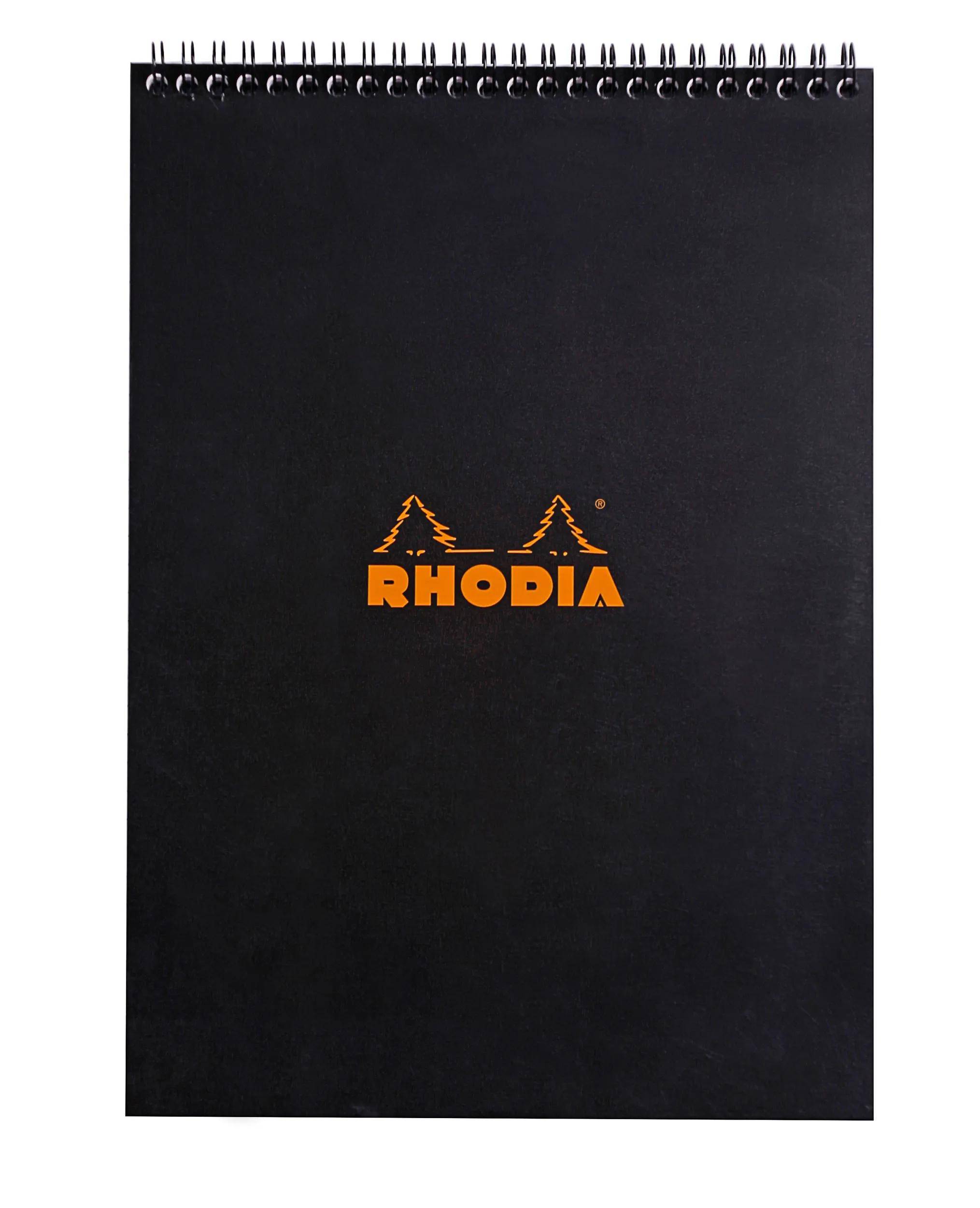 Schwarzes spiralgebundenes Notizbuch mit zentriertem orangem 