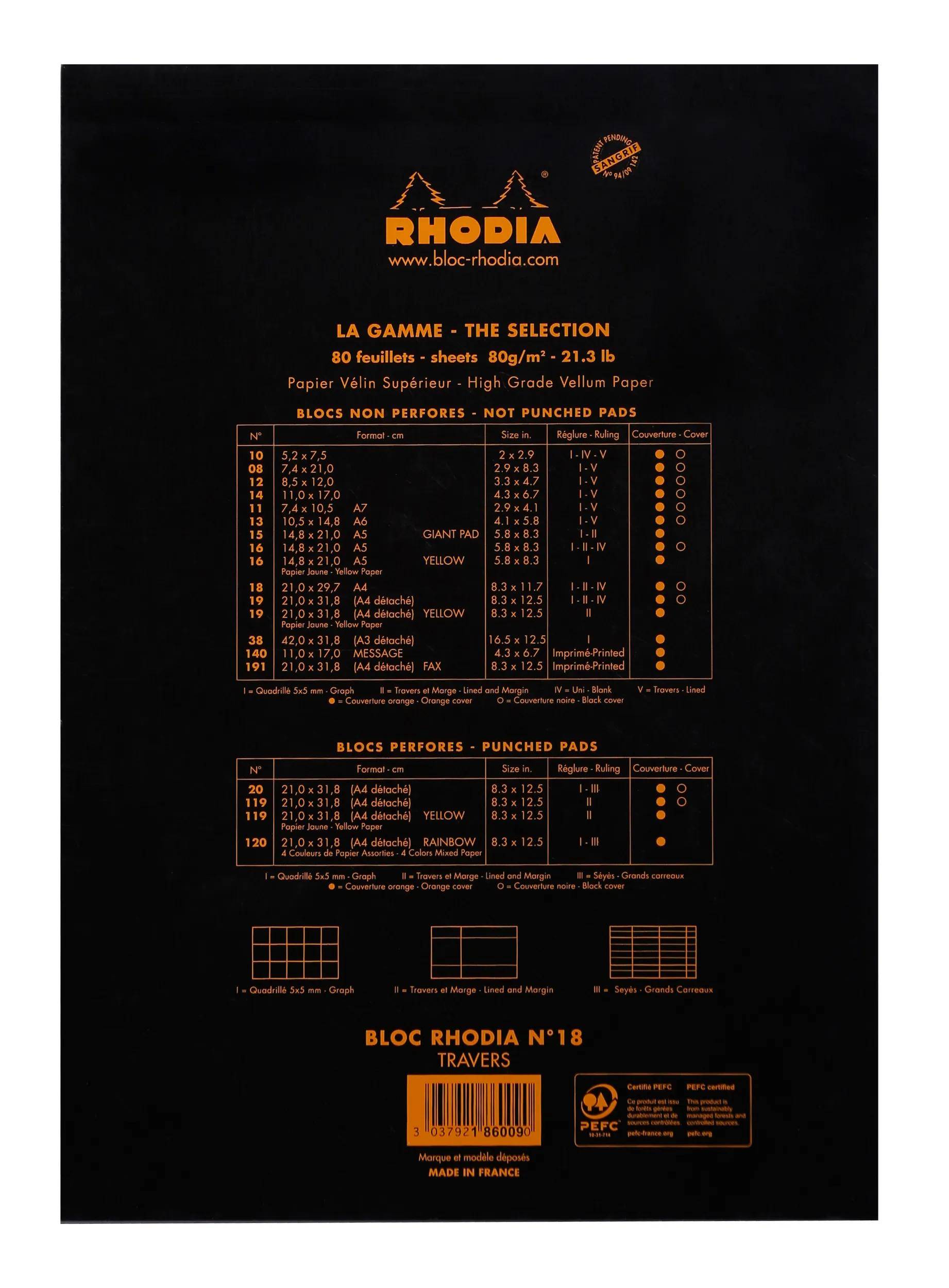 Rhodia 5x Gehefteter Notizblock No.18 A4 80 Bl liniert Rand 80g Schwarz 186009C