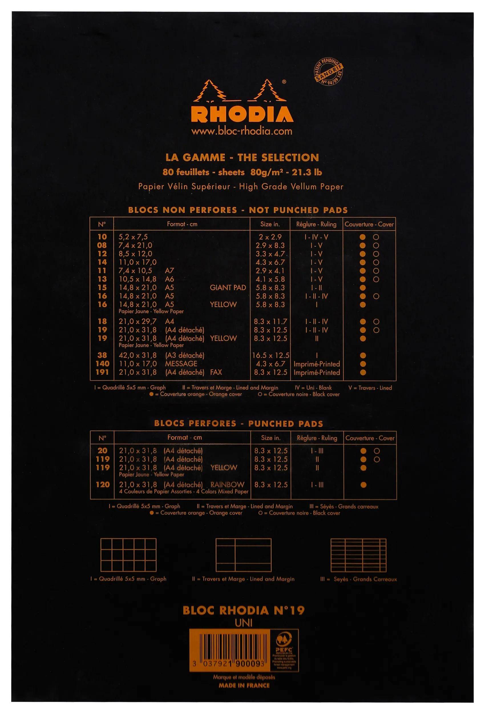 Rhodia 5x Gehefteter Notizblock No.19 A4+ 80 Bl blanko 80g Schwarz 190009C
