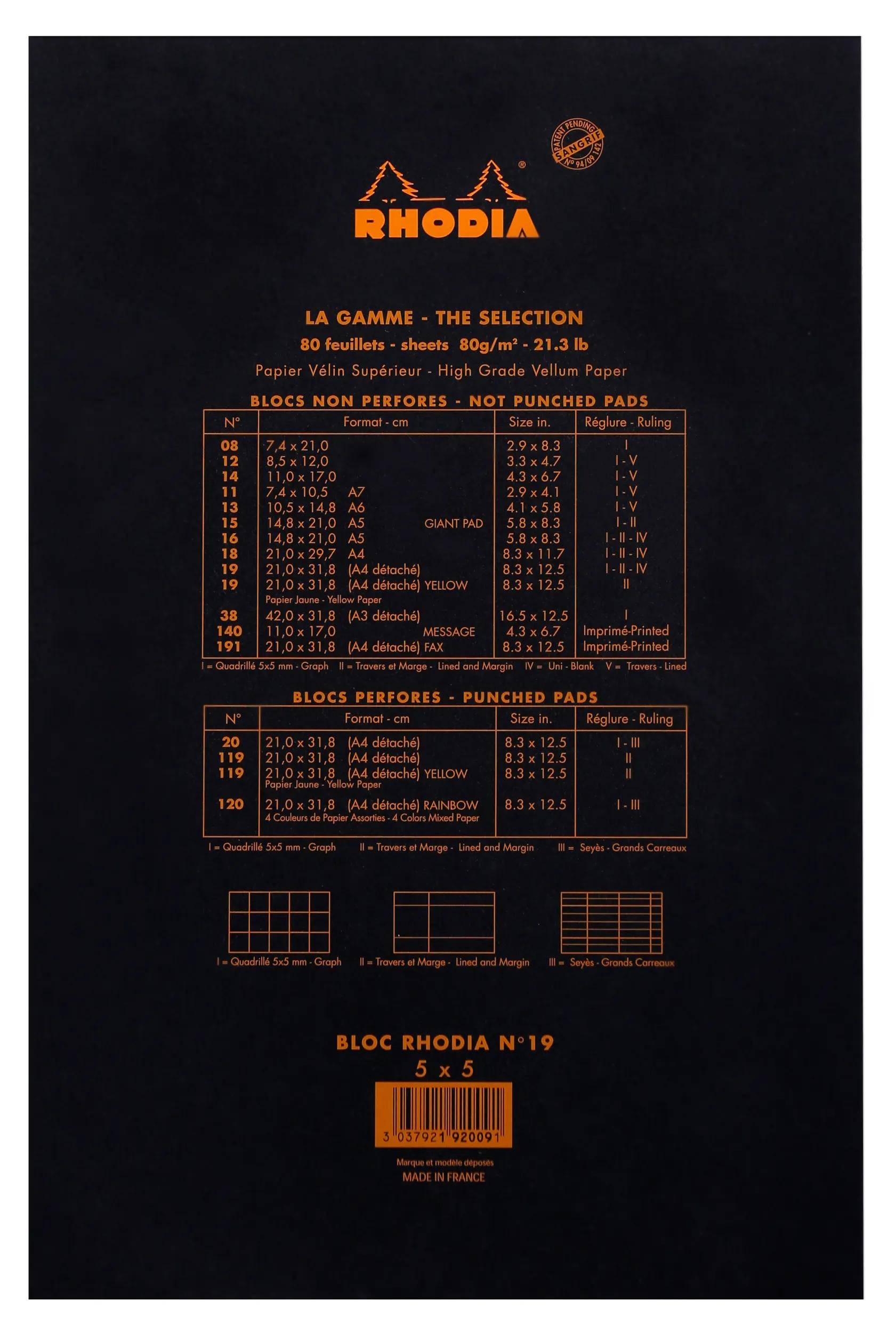 Rhodia 5x Gehefteter Notizblock No.19 A4+ 80 Bl kariert 80g Schwarz 192009C