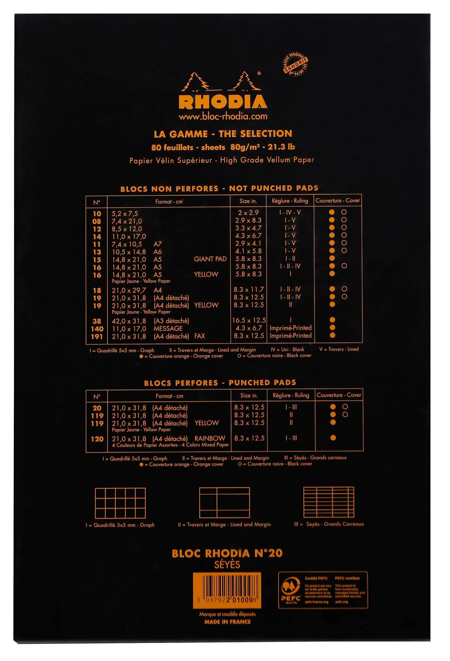 Rhodia 5x gehefteter Block A4+ 80 Blatt französische Lineatur Schwarz 201009C