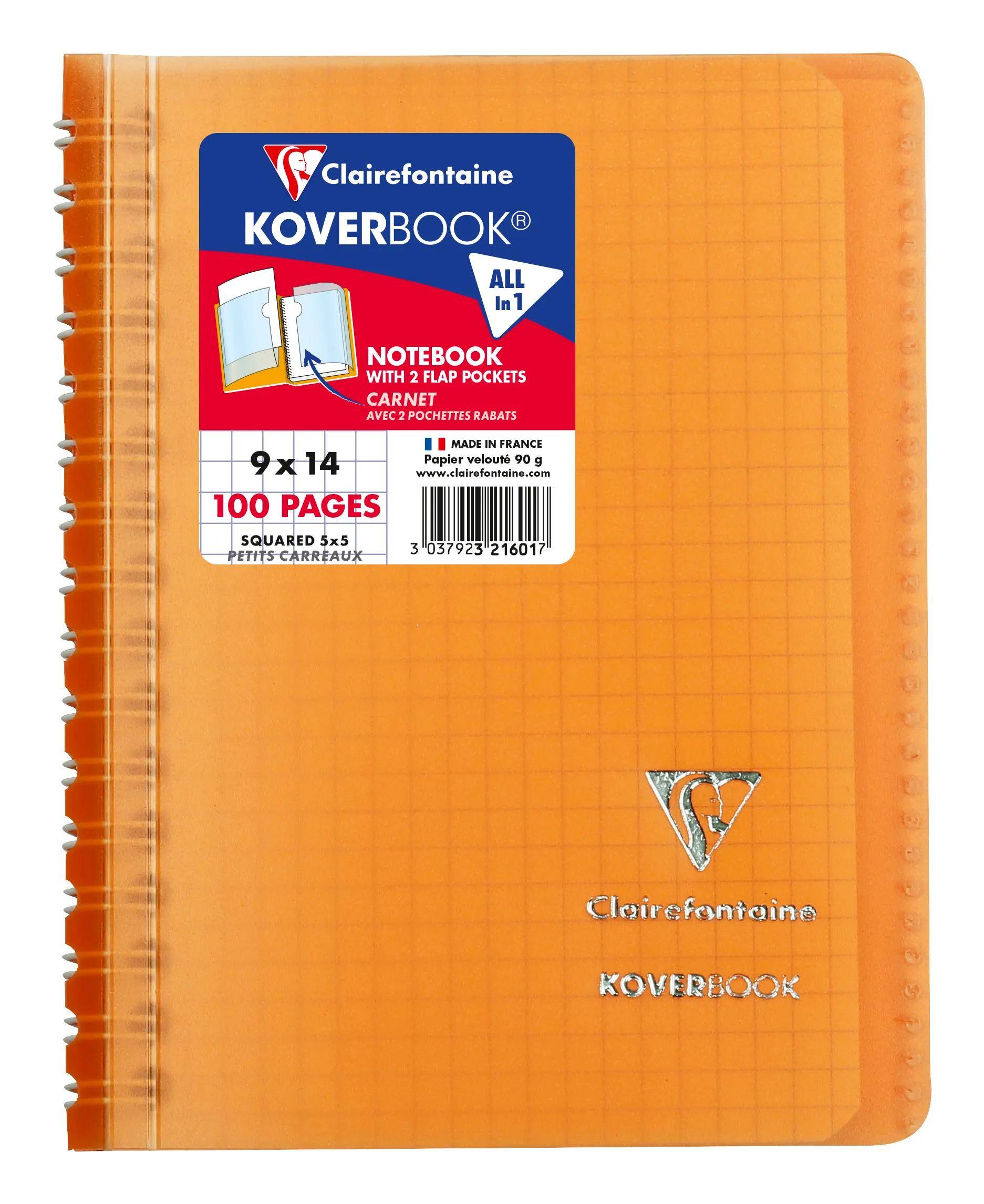 Orange Clairefontaine Koverbook A4 Spiralblock mit 100 Seiten und kariertem 5 x 5 Papier, Vorderseite gezeigt.