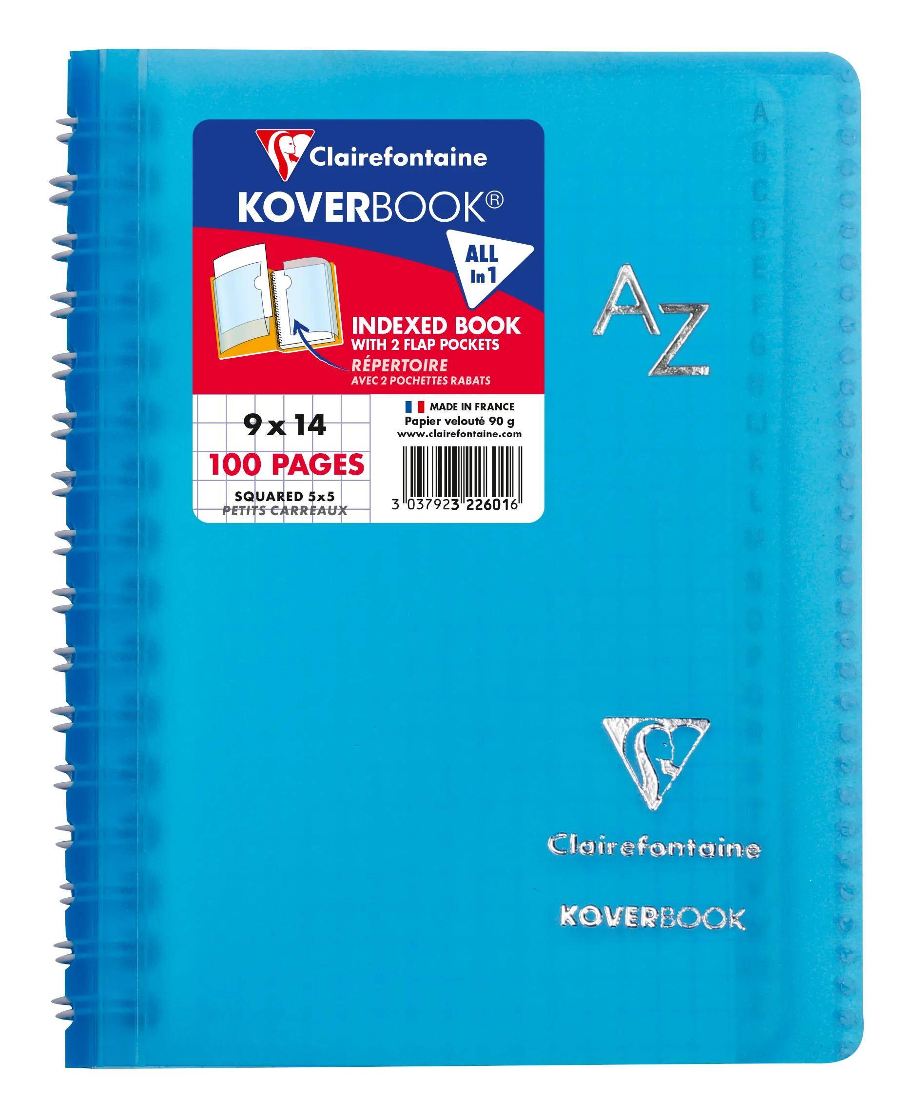 Blaues Clairefontaine Koverbook Spiralblock mit A-Z Registerreiter, mit den Aufschriften „Indexed book