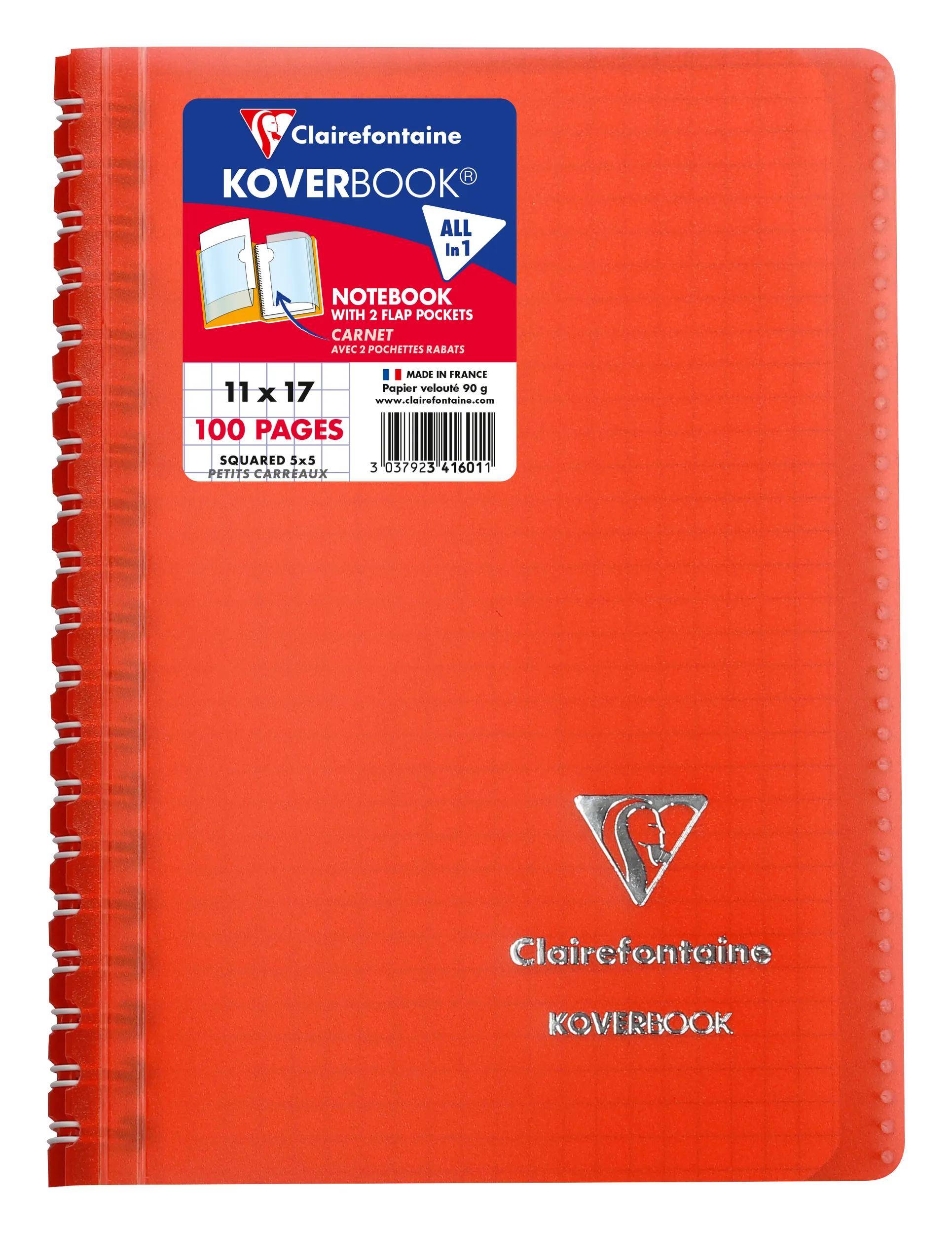 Oranges Clairefontaine Koverbook Spiralblock mit 100 Seiten und einem Etikett auf der Vorderseite mit der Aufschrift „All in 1