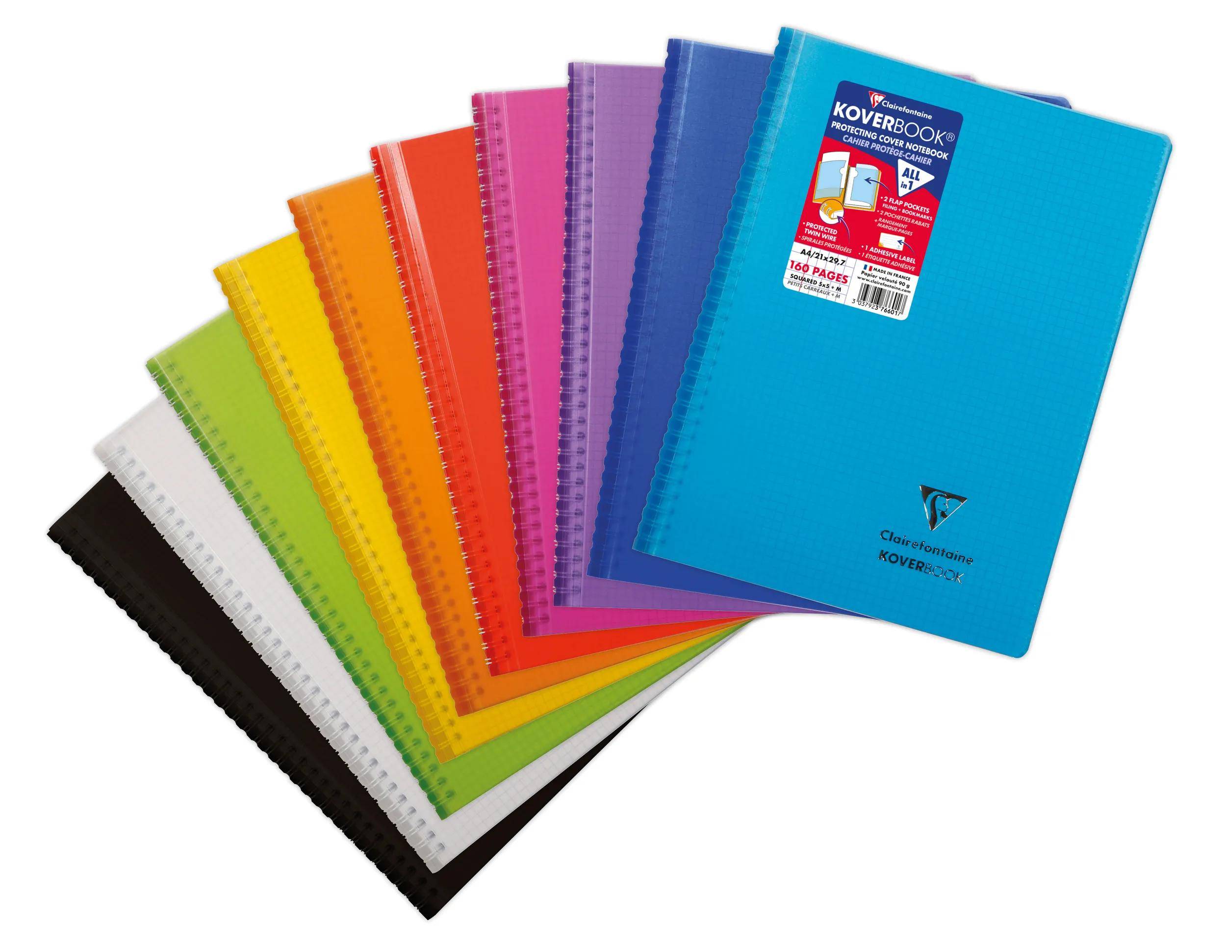 Clairefontaine 20x Spiralblock A4, 80 Blatt kariert Farben Sortiert 376601C