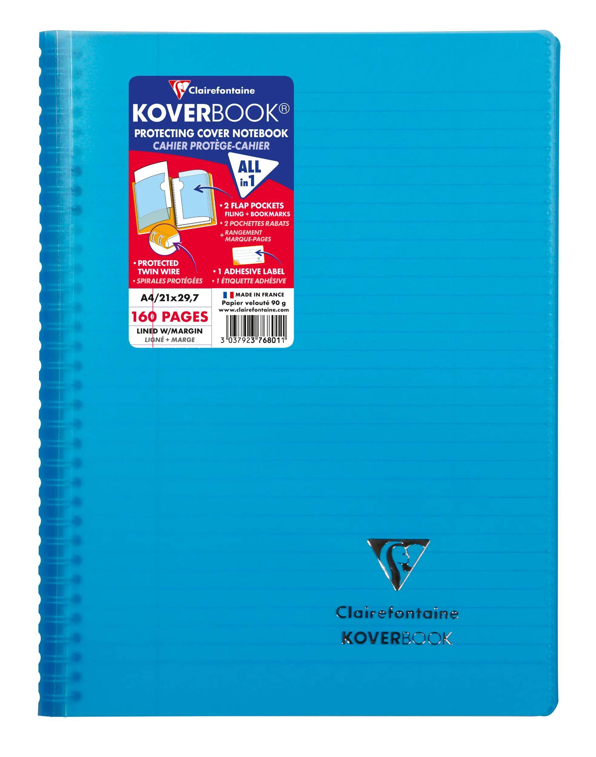 Blaues Clairefontaine Koverbook A4 Notizbuch mit Spiralbindung, auf der Vorderseite mit den Aufschriften 