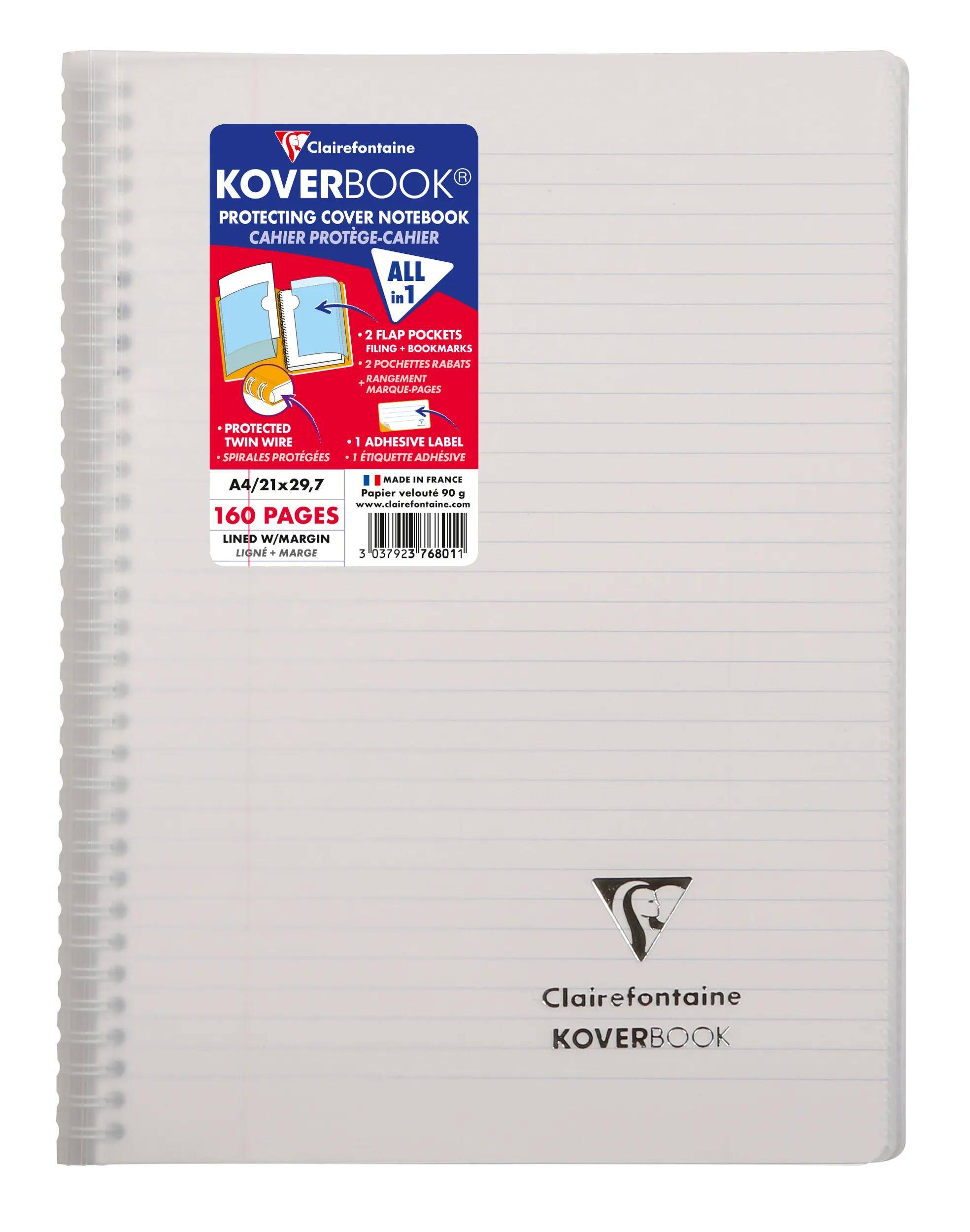 Liniertes Clairefontaine Koverbook Notizbuch mit Spiralbindung, transparentem Einband und Vorderetikett mit der Aufschrift „All in 1