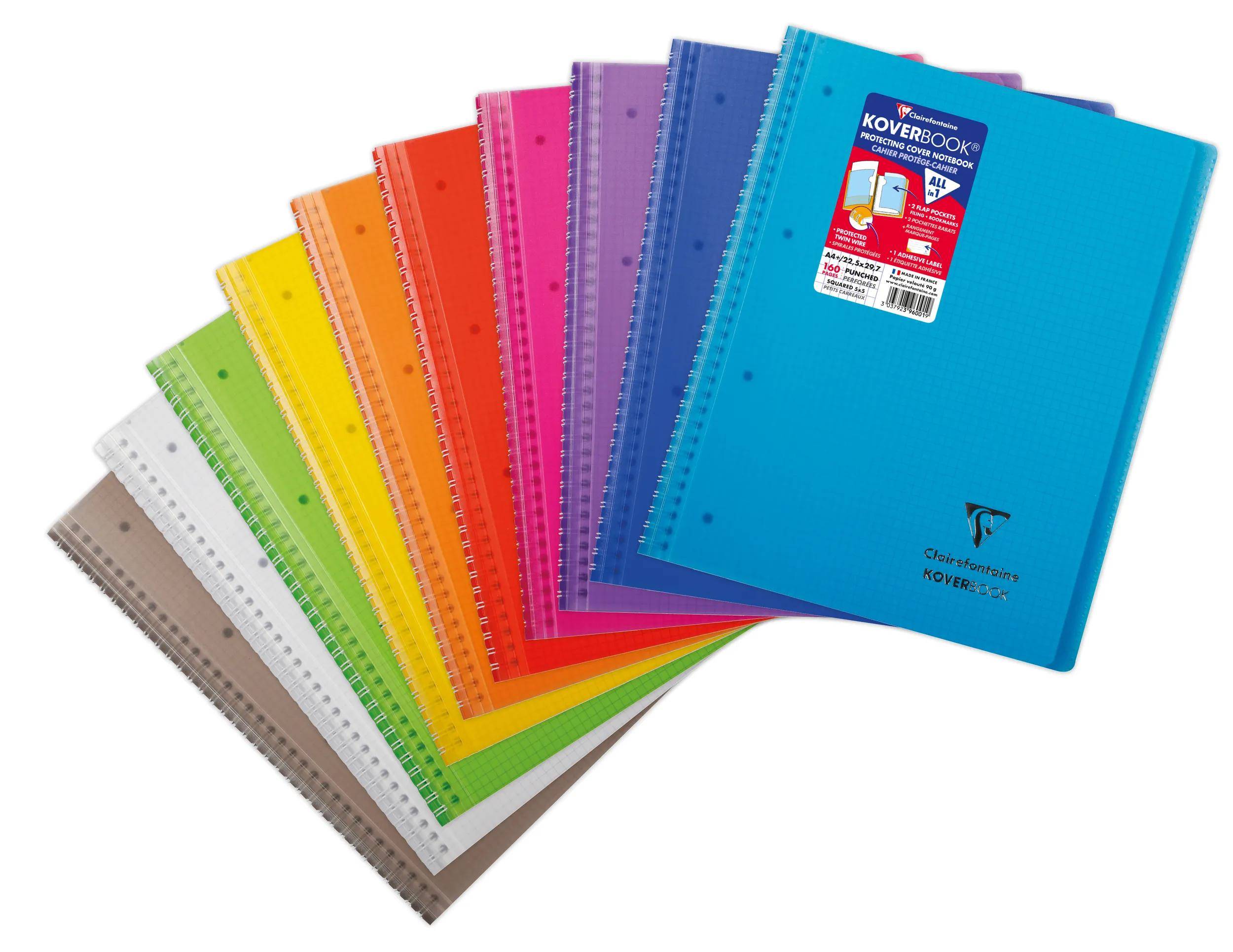 Clairefontaine 5x Doppelspiralblock A4+ 80 Blatt kariert Farben Sortiert 396001C