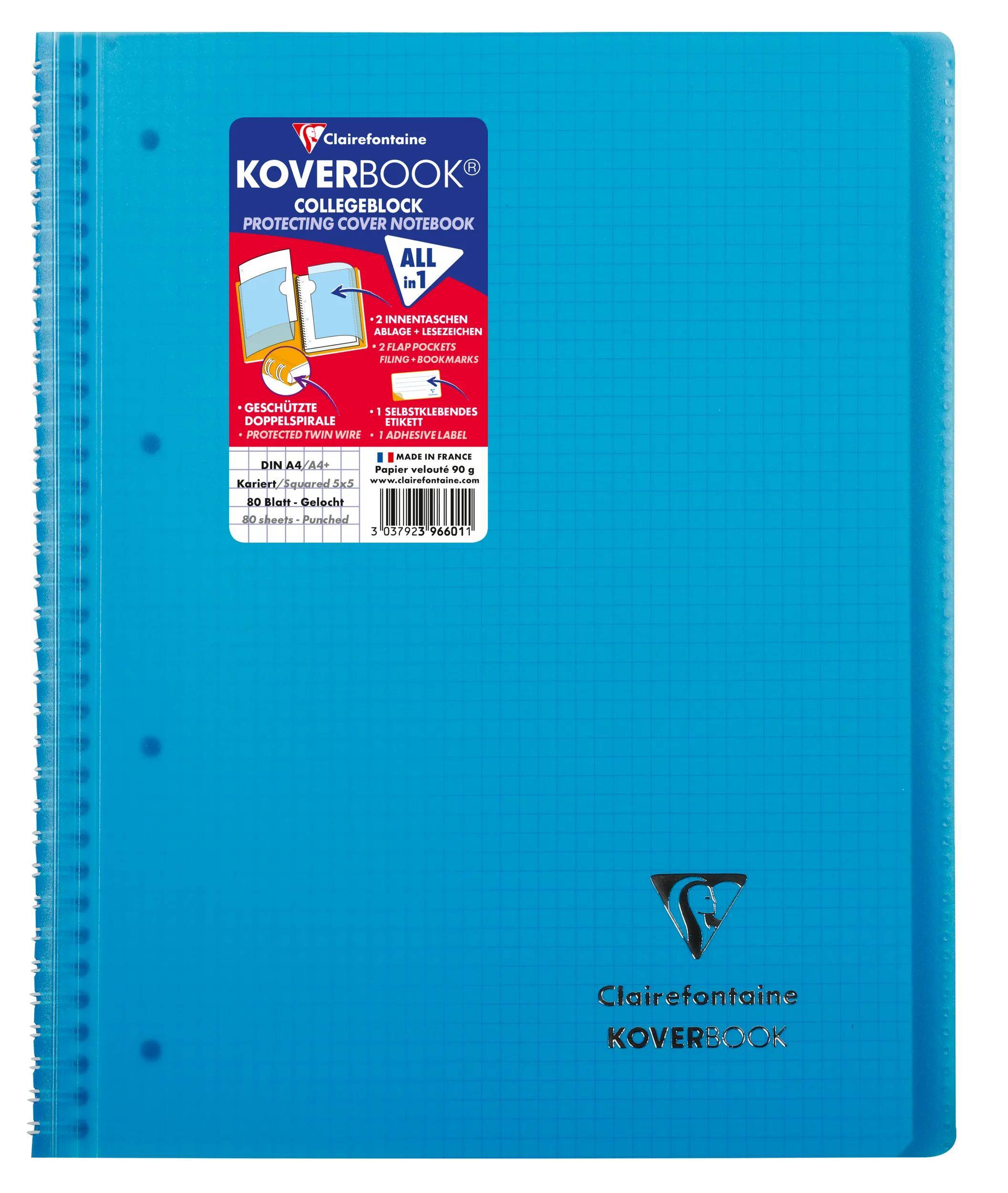 Clairefontaine 5x Collegeblock A4+ 80 Blatt kariert, Farben sortiert - 396601C