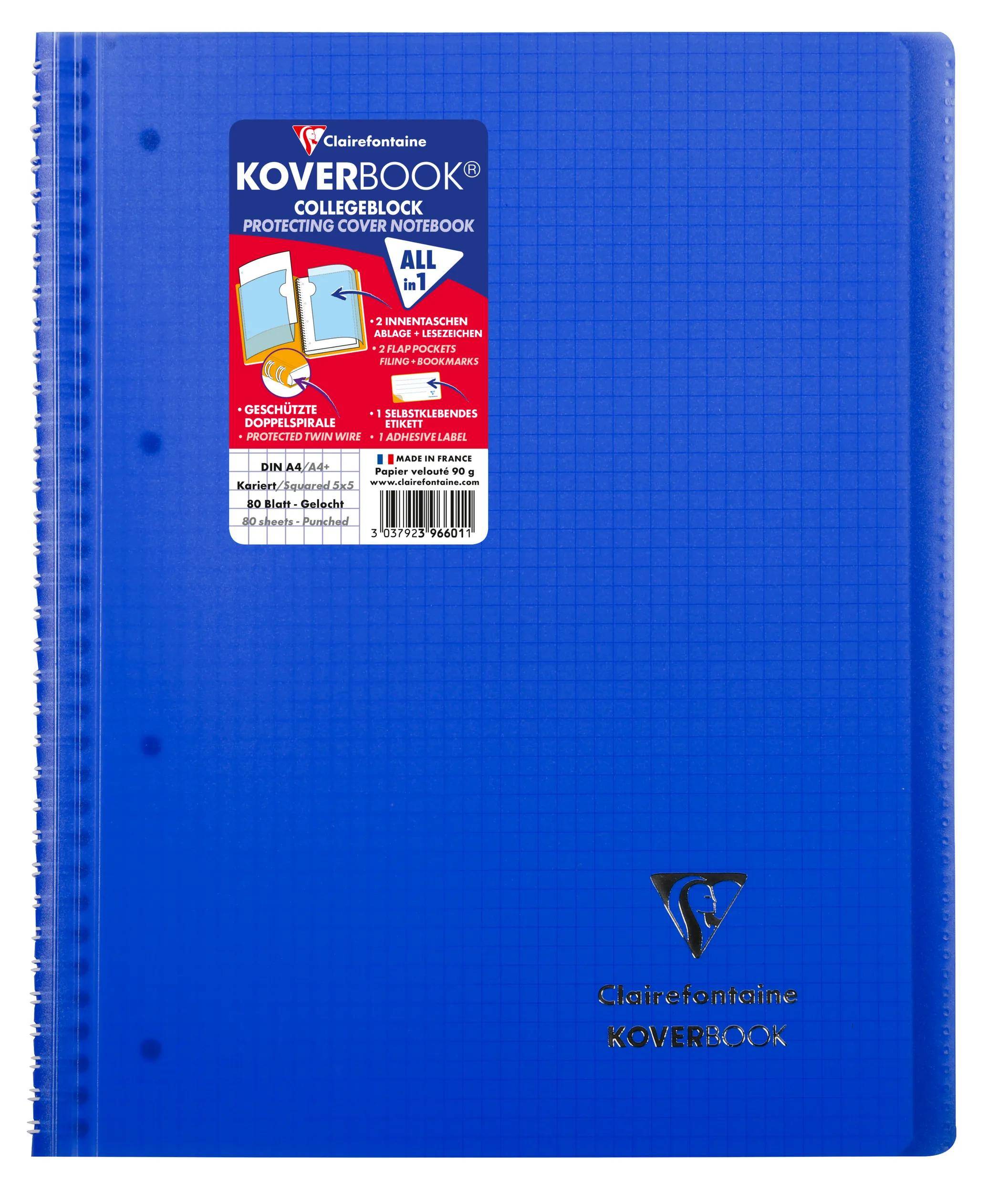 Clairefontaine 5x Collegeblock A4+ 80 Blatt kariert, Farben sortiert - 396601C