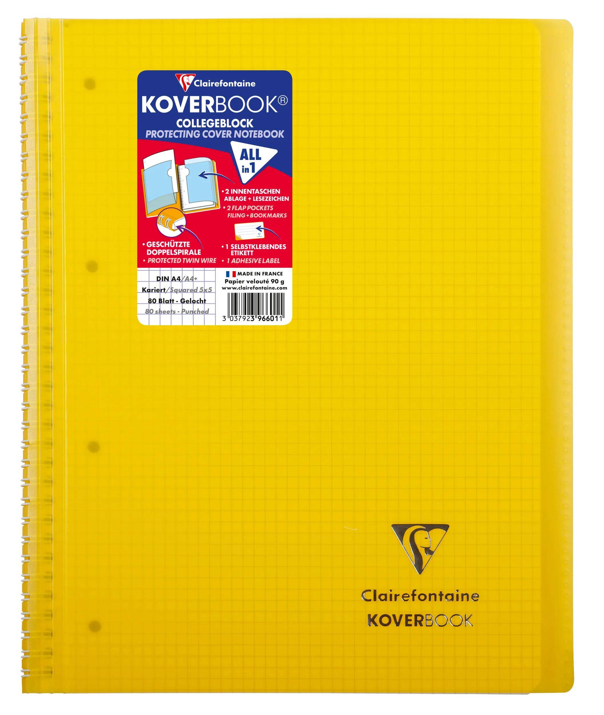 Clairefontaine 5x Collegeblock A4+ 80 Blatt kariert, Farben sortiert - 396601C