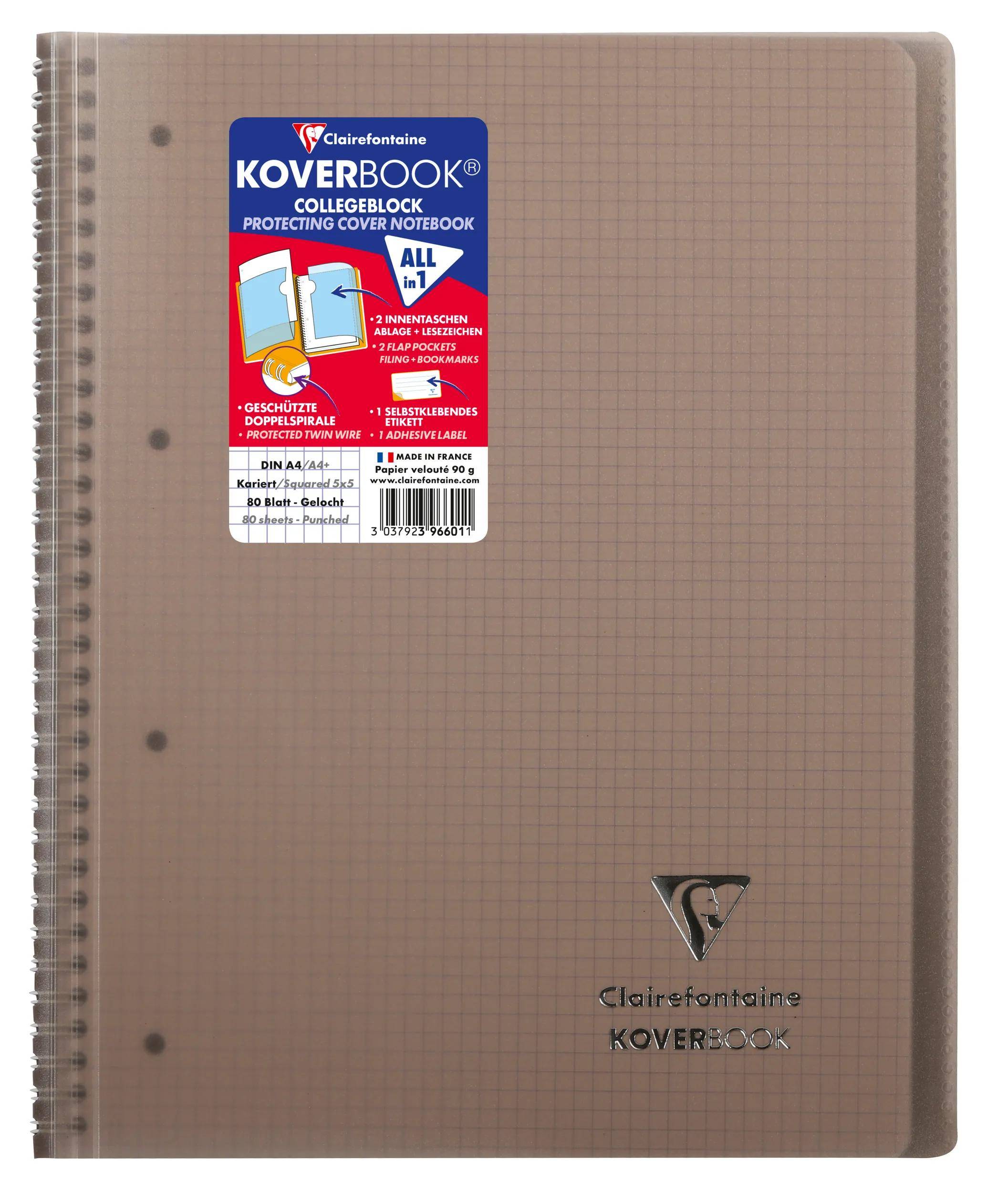Clairefontaine 5x Collegeblock A4+ 80 Blatt kariert, Farben sortiert - 396601C