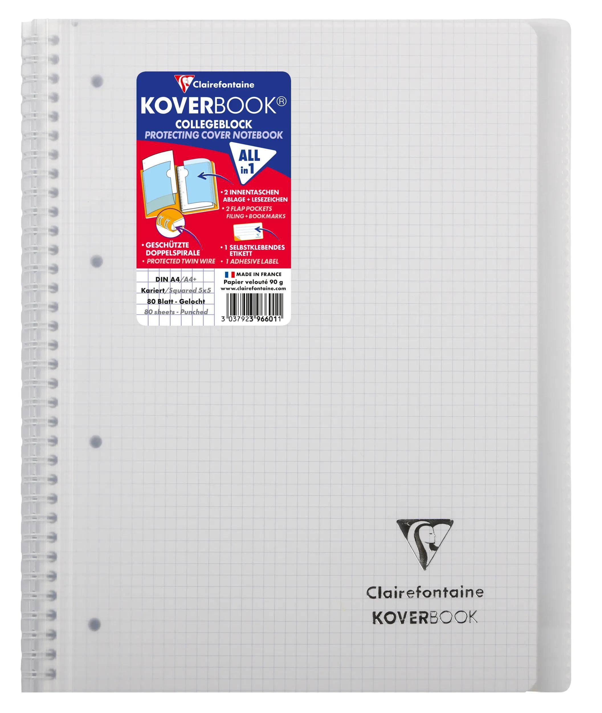 Clairefontaine 5x Collegeblock A4+ 80 Blatt kariert, Farben sortiert - 396601C