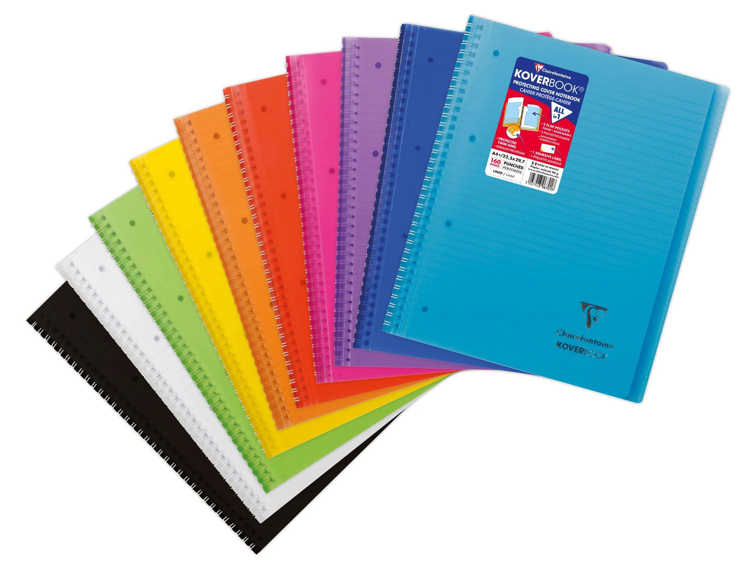 Clairefontaine 5x Koverbook Collegeblock A4+ 80 Blatt Farben Sortiert 396701C