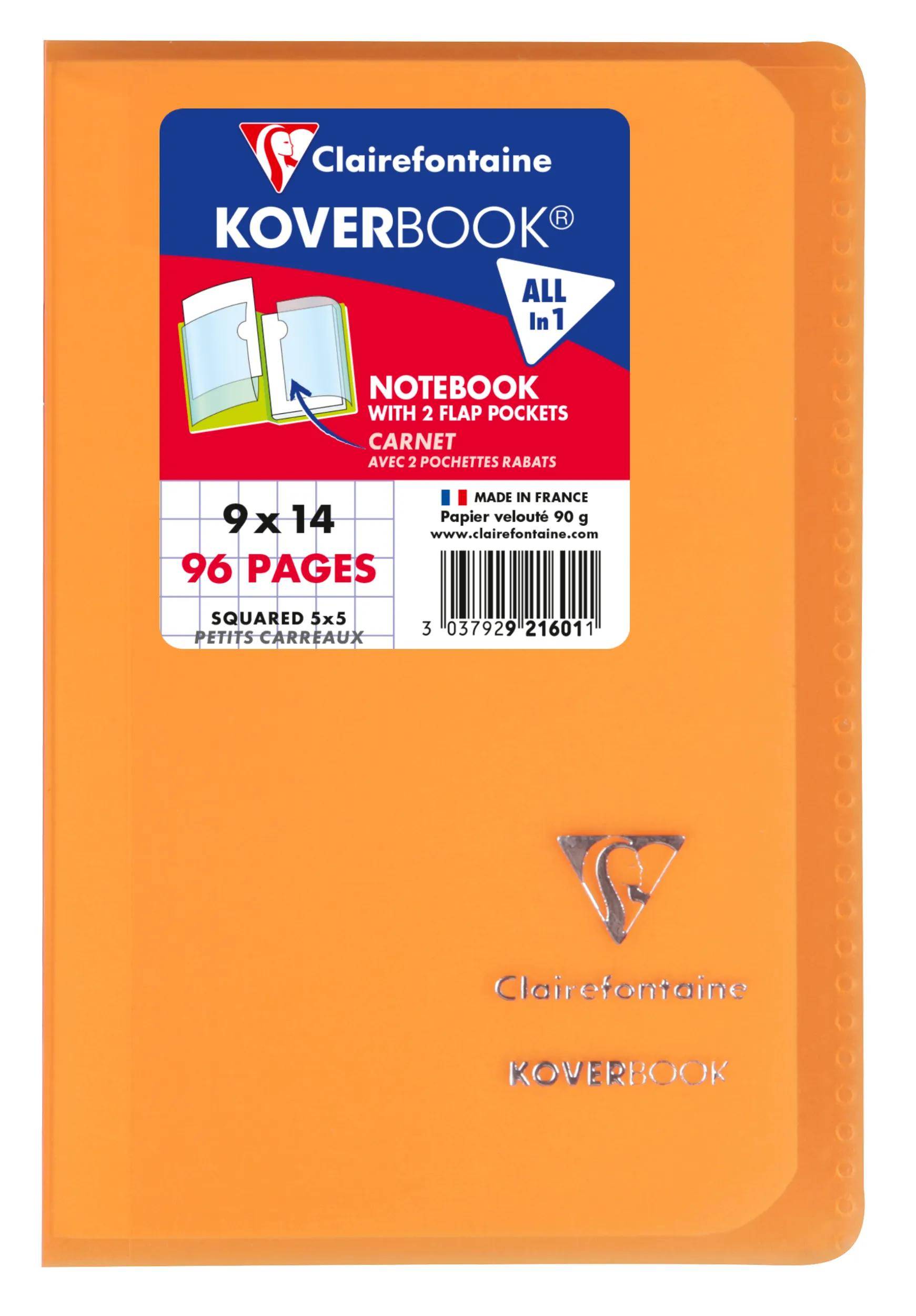 Orange Clairefontaine Koverbook Notizbuchangaben mit Etikett: „Notizbuch mit 2 Klappentaschen