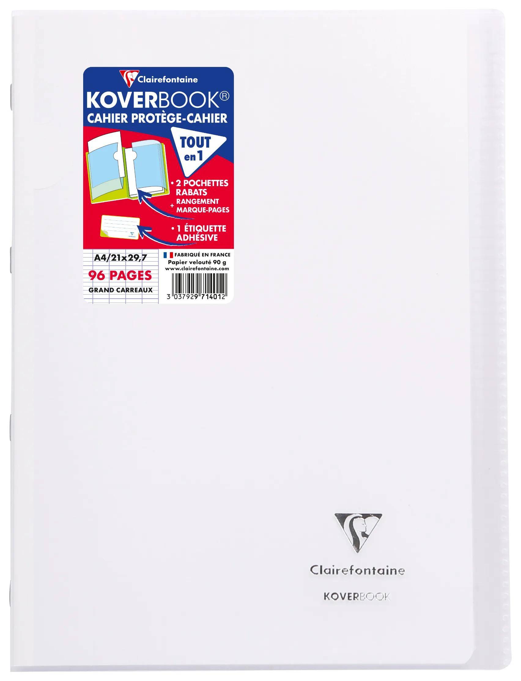 Weißer Clairefontaine Koverbook Notizbucheinband mit Etikett auf der Vorderseite, das zeigt '96 Seiten' und 'A4/21 x 29,7