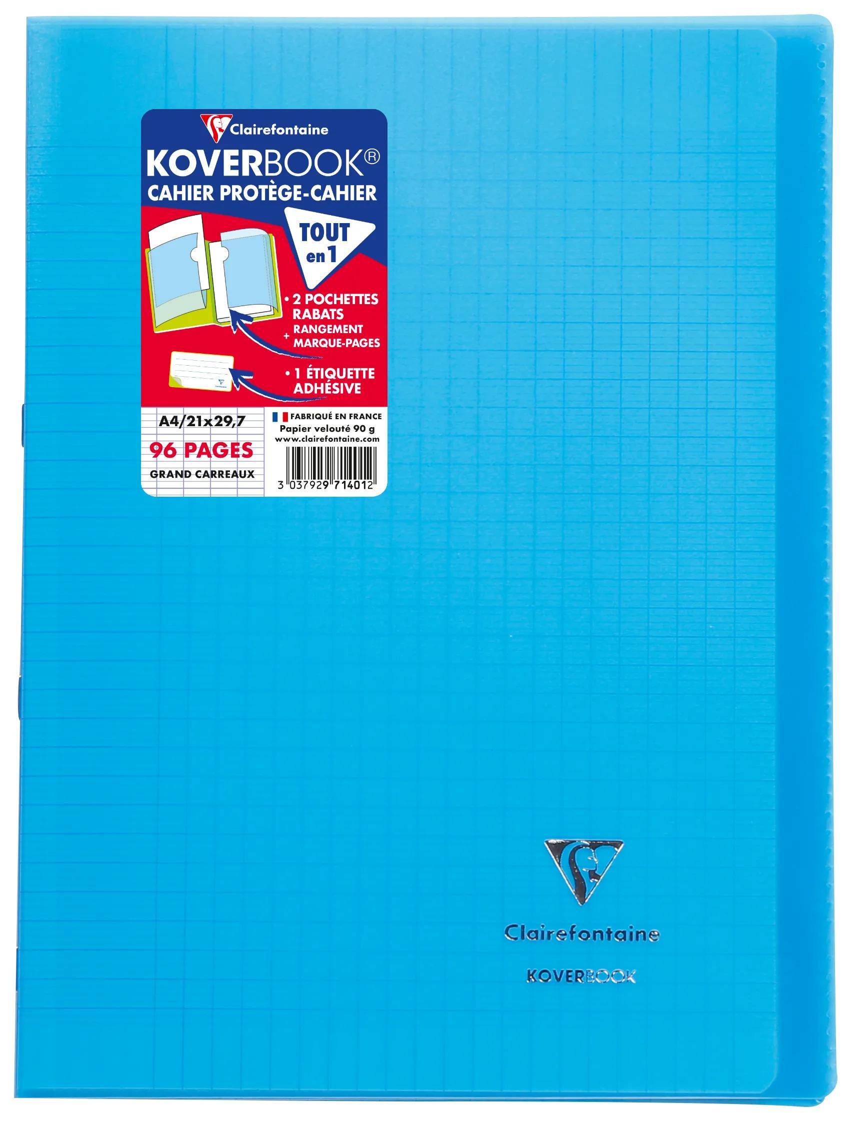Blaues Clairefontaine Koverbook Schulnotizbusch mit Vorderetikett mit der Aufschrift „Tout en 1