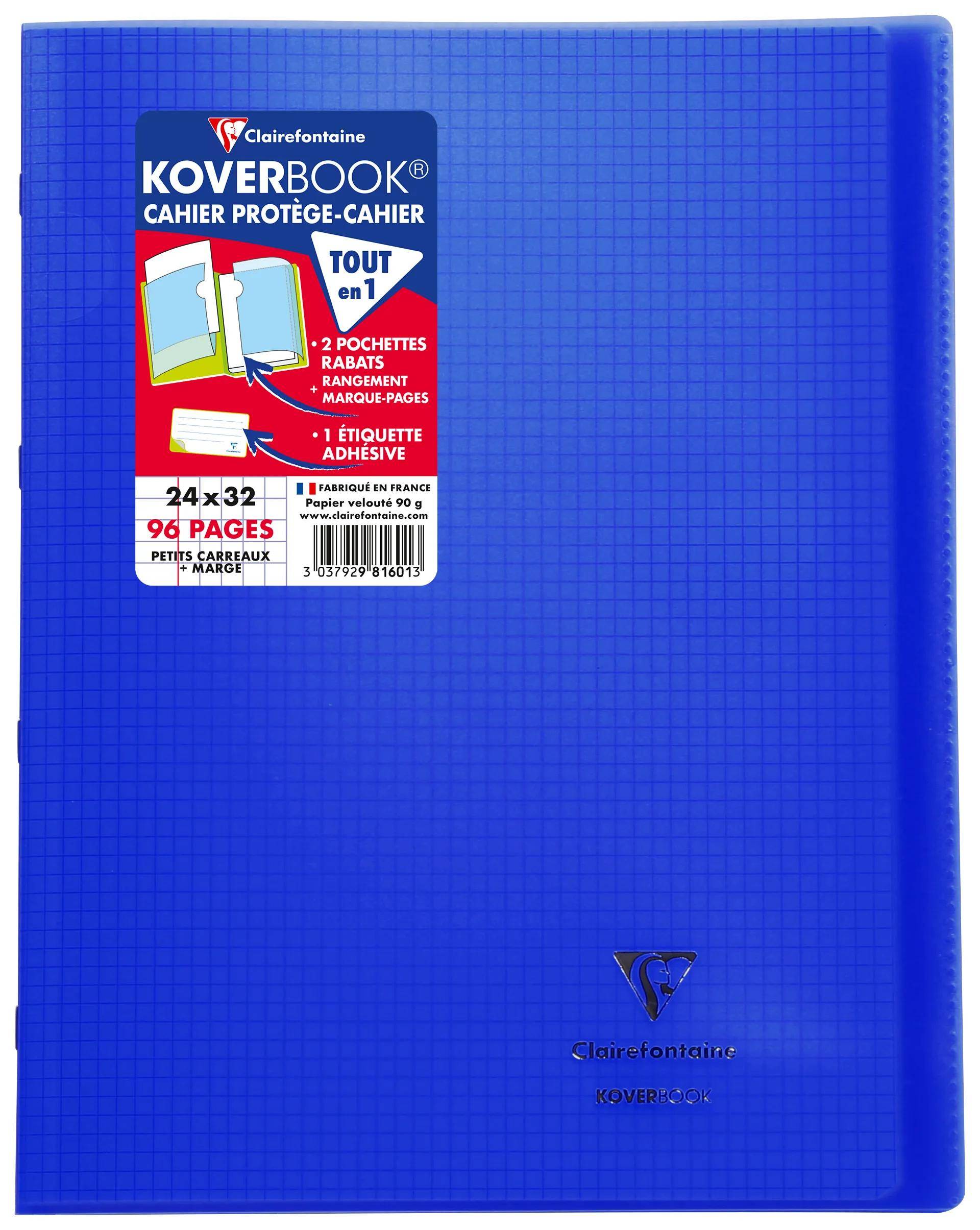 Blauer Clairefontaine Koverbook Notizbuch-Schutzumschlag, 24 x 32 cm, 96 Seiten, mit Etikett-Tasche und Klebeetikett