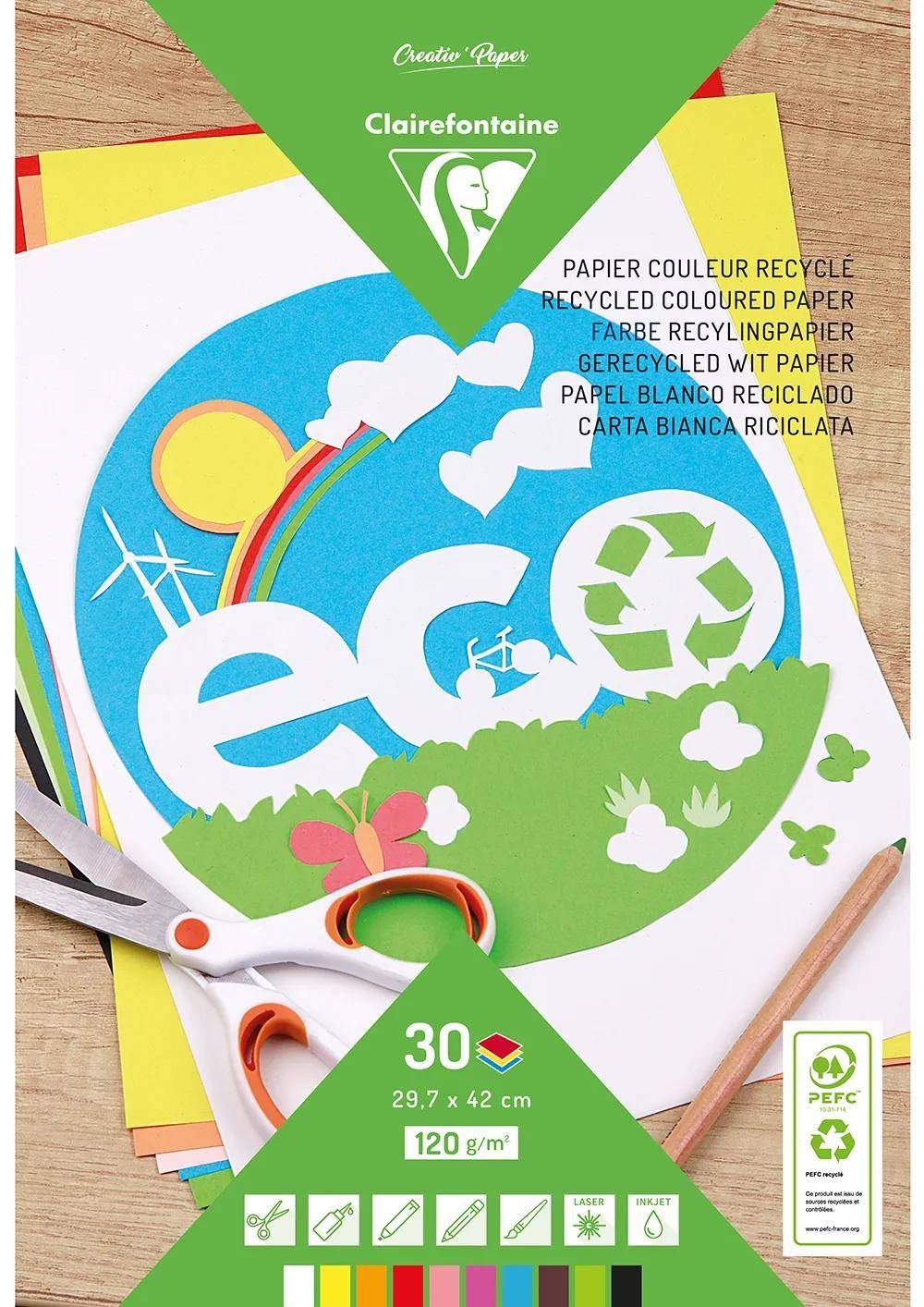 Clairefontaine 5x Block mit 30 Bl farbigem Tonpapier A3 130g Sortierung 26502C