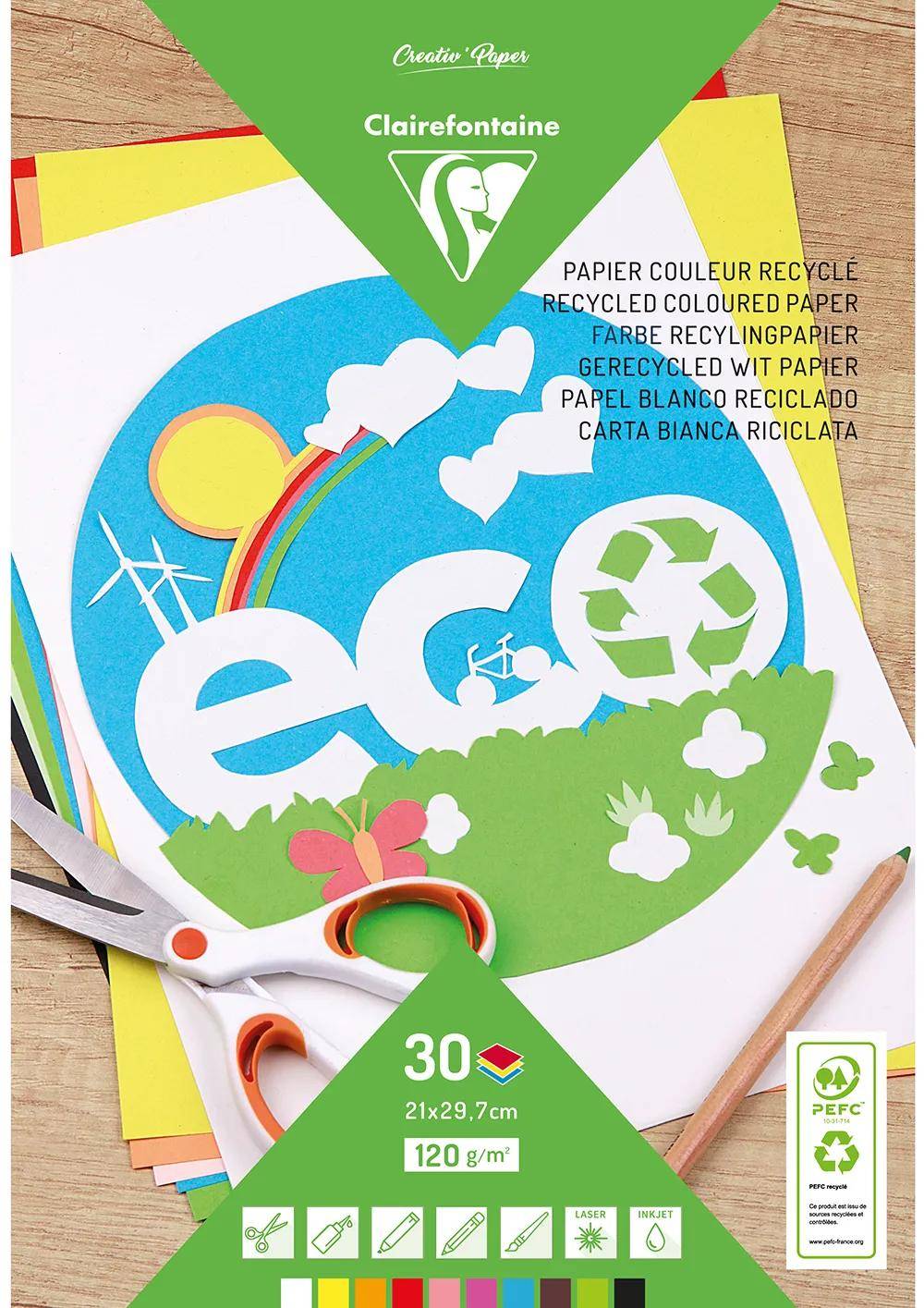 Clairefontaine 5x Block mit 30 Bl farbigem Tonpapier A4 120g Sortierung 26504C