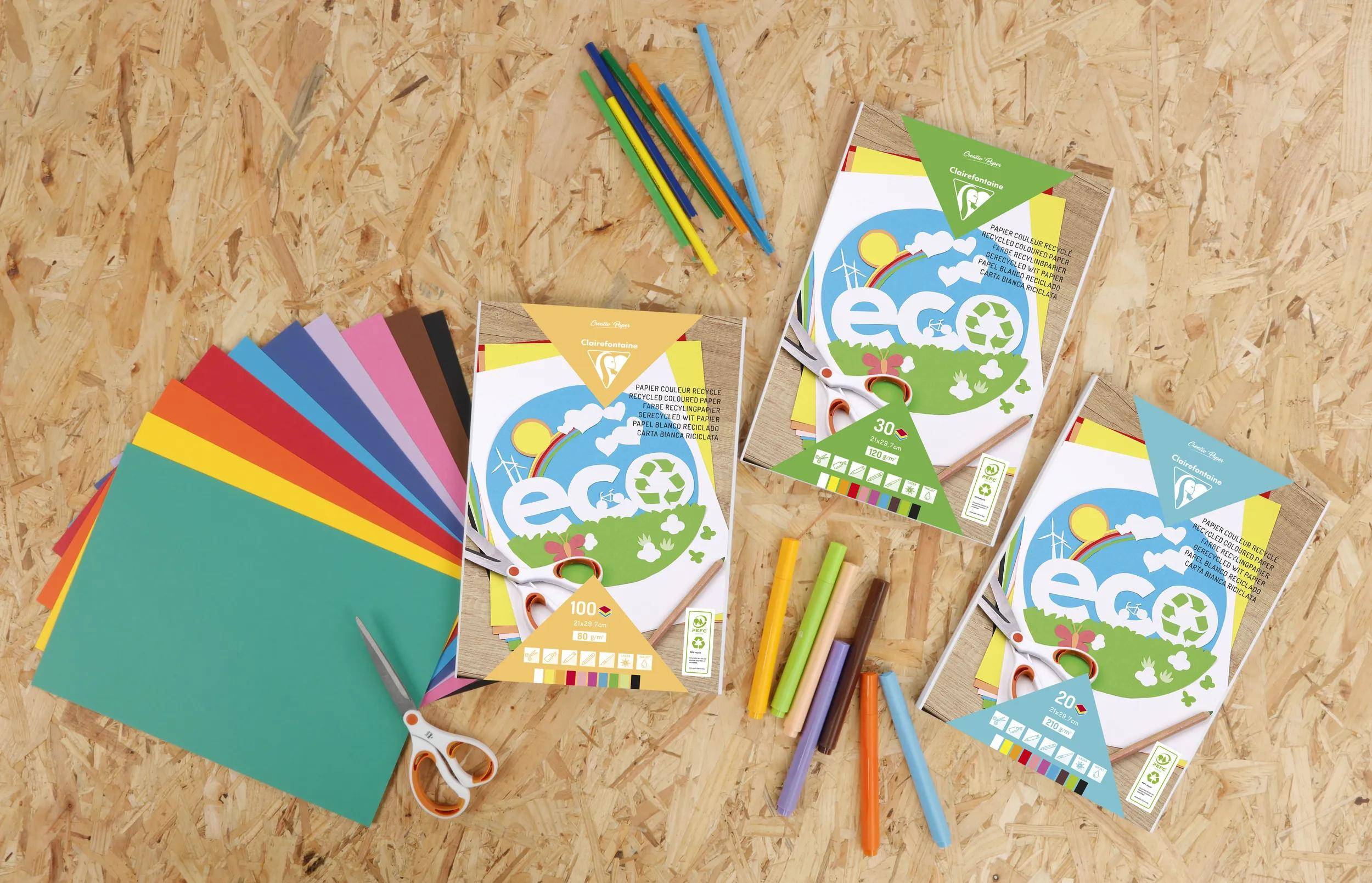 Clairefontaine 5x Block mit 30 Bl farbigem Tonpapier A4 120g Sortierung 26504C